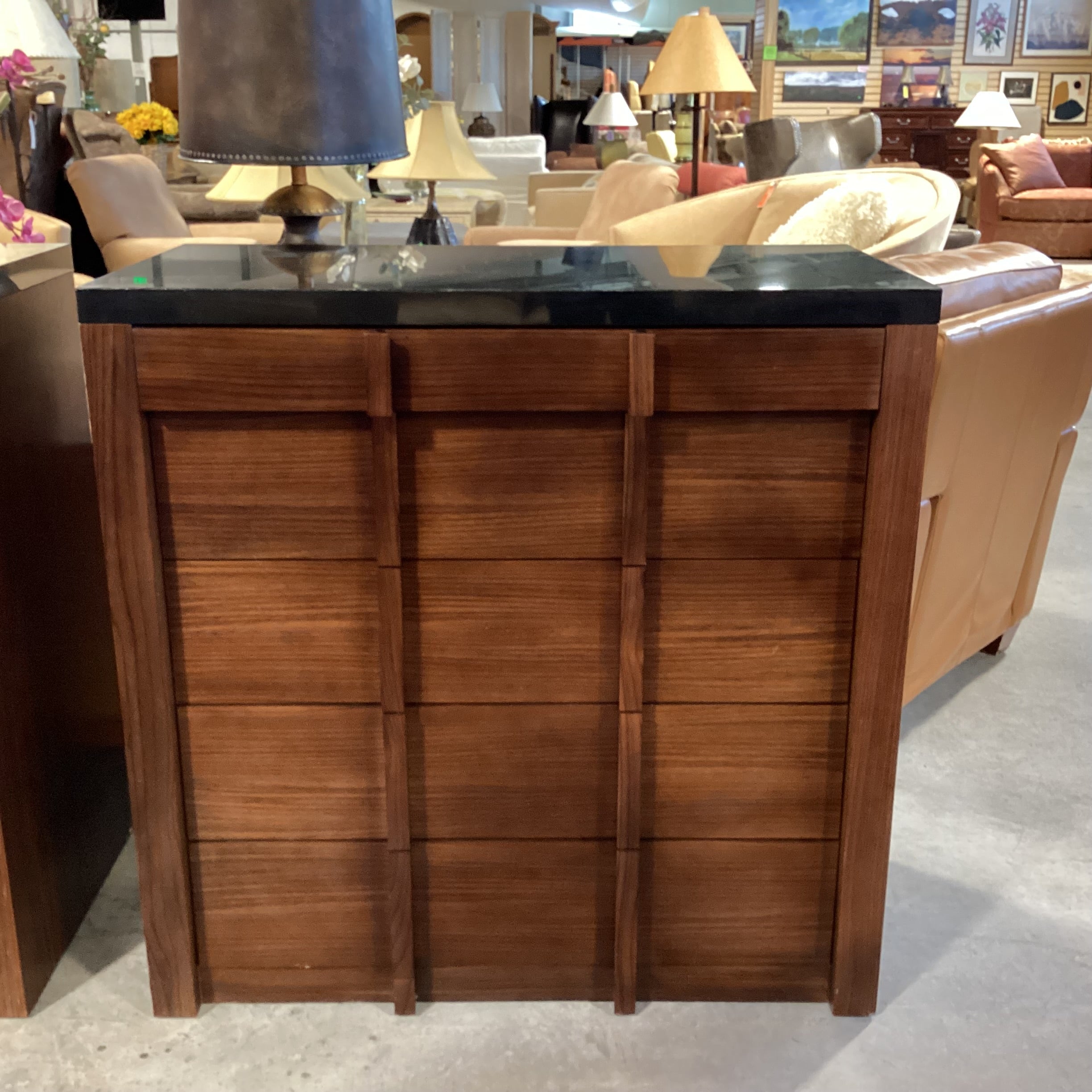 Dark Finish Wood & Black Stone 5 Drawer Chest Dresser 39.5"x 20"x 39.5"