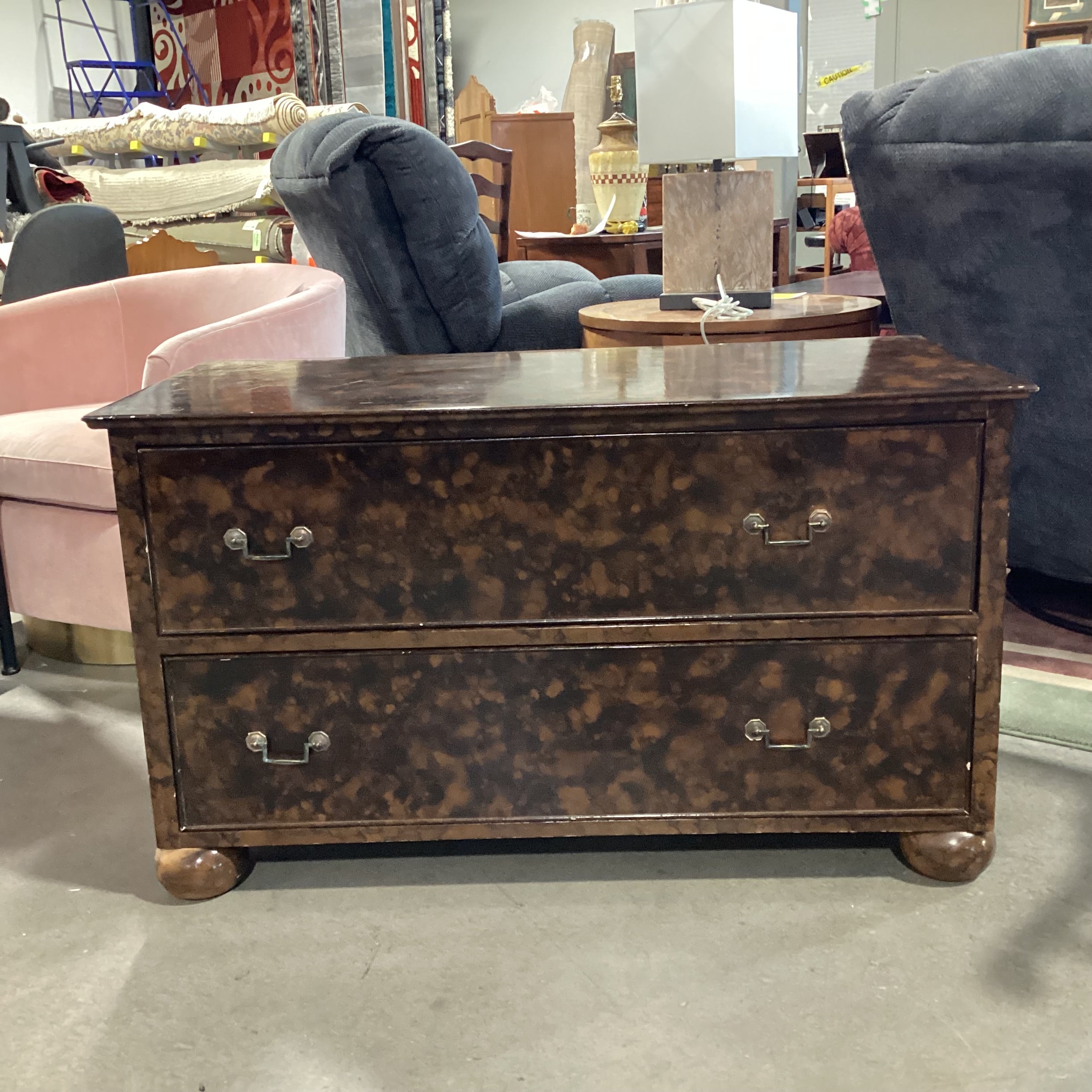 Brown & Black Marble Style Veneer 2 Drawer Chest 43.5"x 21.5"x 25"