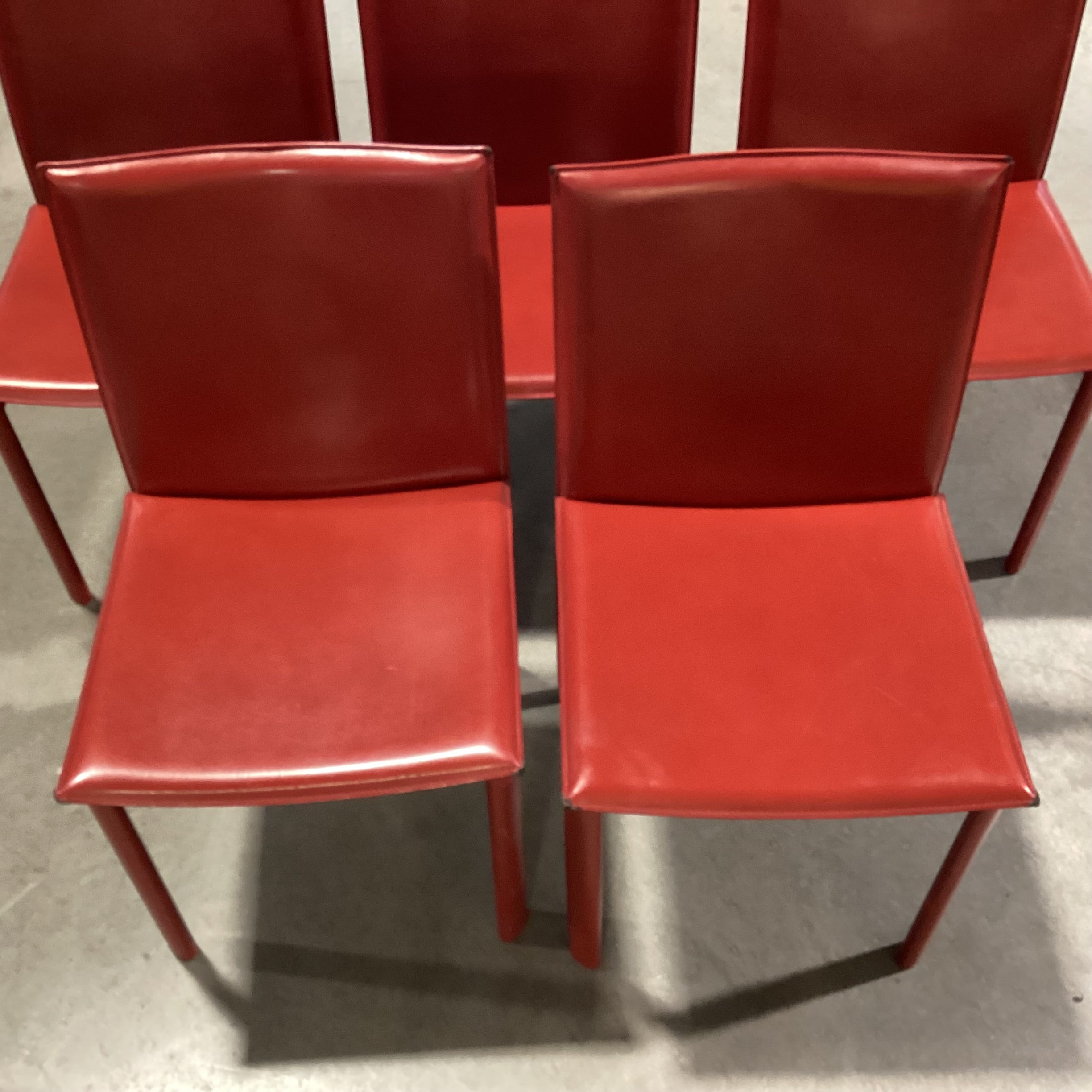 SET of 5 Maria Yee Red Leather Dining Chairs 18.5"x 18.5"x 33.5"