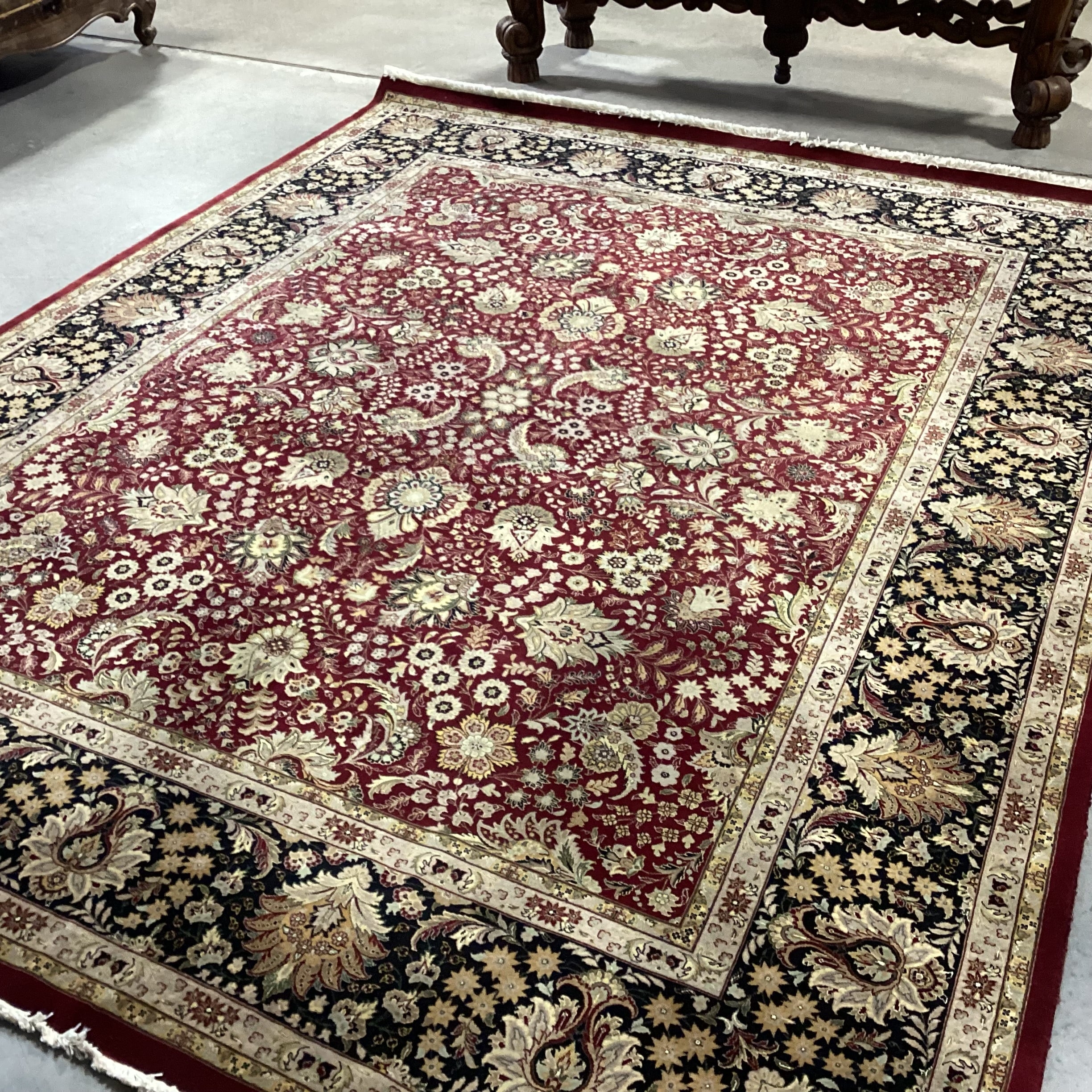 Red Black Floral with Border Hand Knotted Wool Rug 8'2"x 10'5"