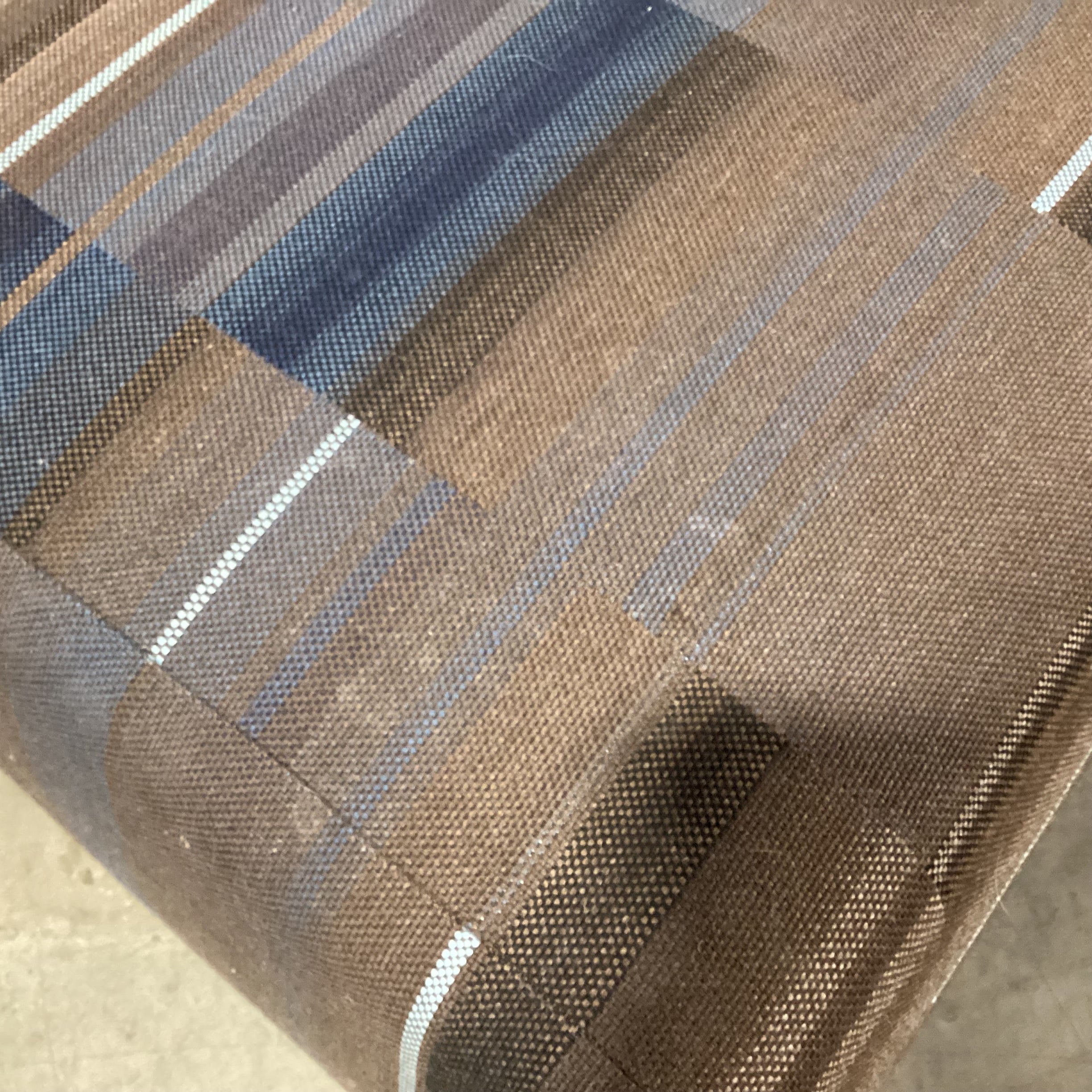 Custom Brown Taupe & Blues Woven Modern Cocktail Ottoman 61"x 37"x 17"