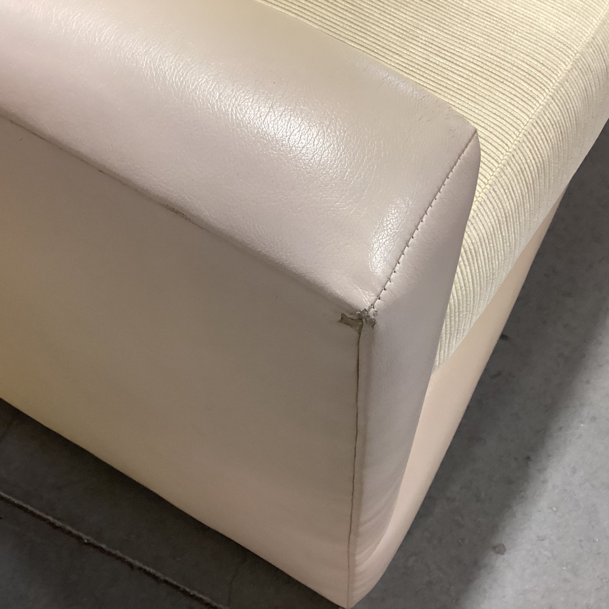 Gina B Custom Blonde Leather & Ribbed Upholstery Down Mix Sofa 90"x 42"x 26"