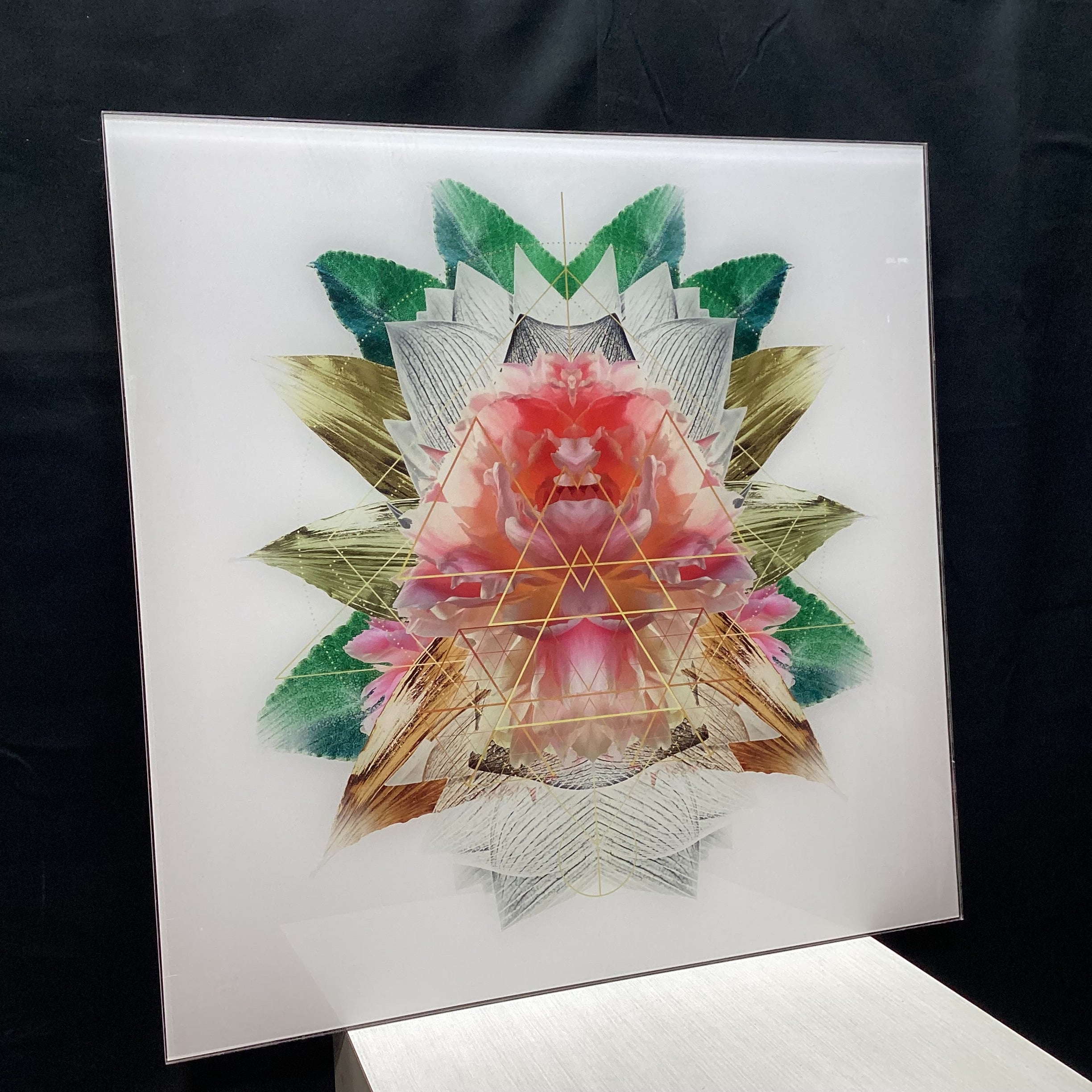 Symmetrical Flower/Nature Photograph Print With Gold Detailing 30" x 30"