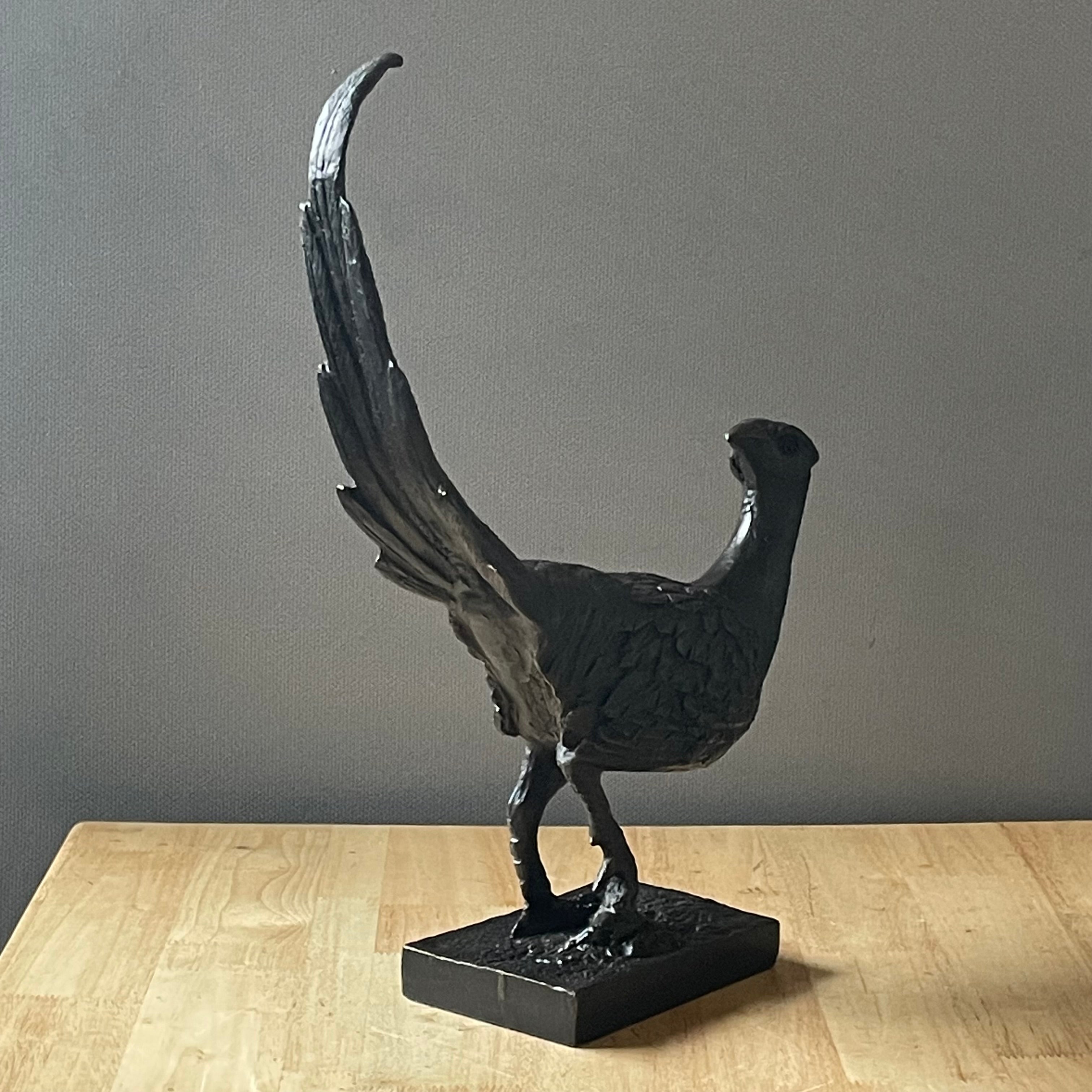 Heavy Cast Iron Pheasant Sculpture, 14"x 17"