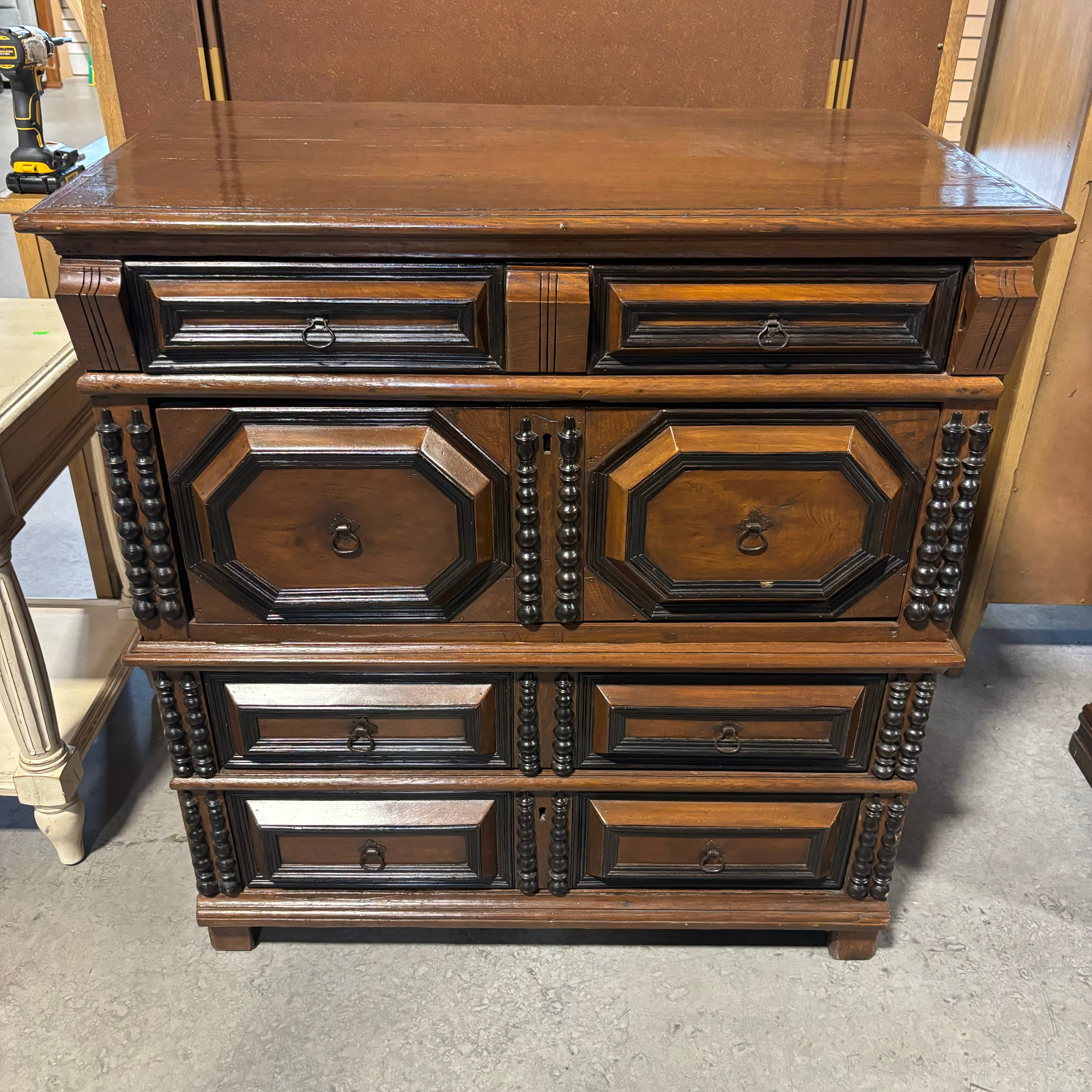 Dark Finish Carved Wood Detail 4 Drawer Rustic Panel Style Dresser 37"x 21"x 39"
