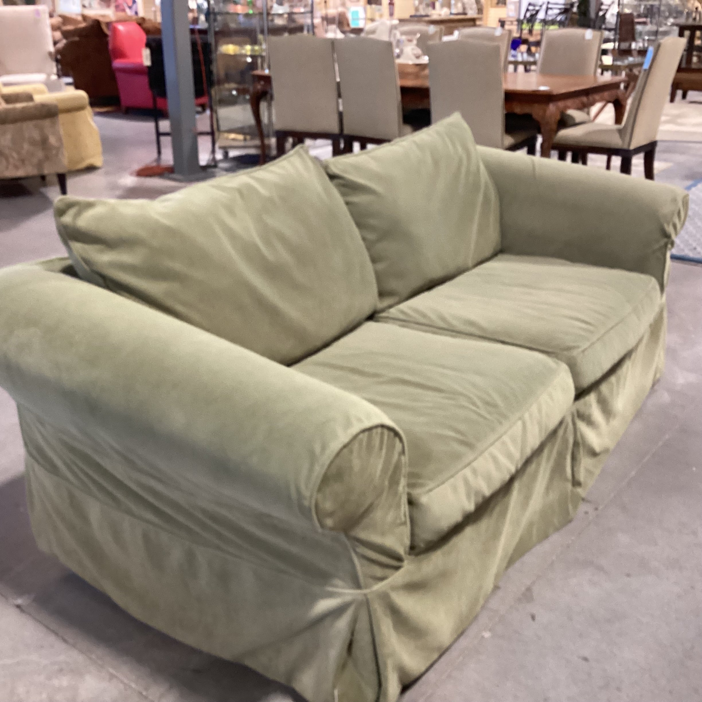 Rowe Furniture Green Plush Slipcovered Sofa 92"x 38"x 31"