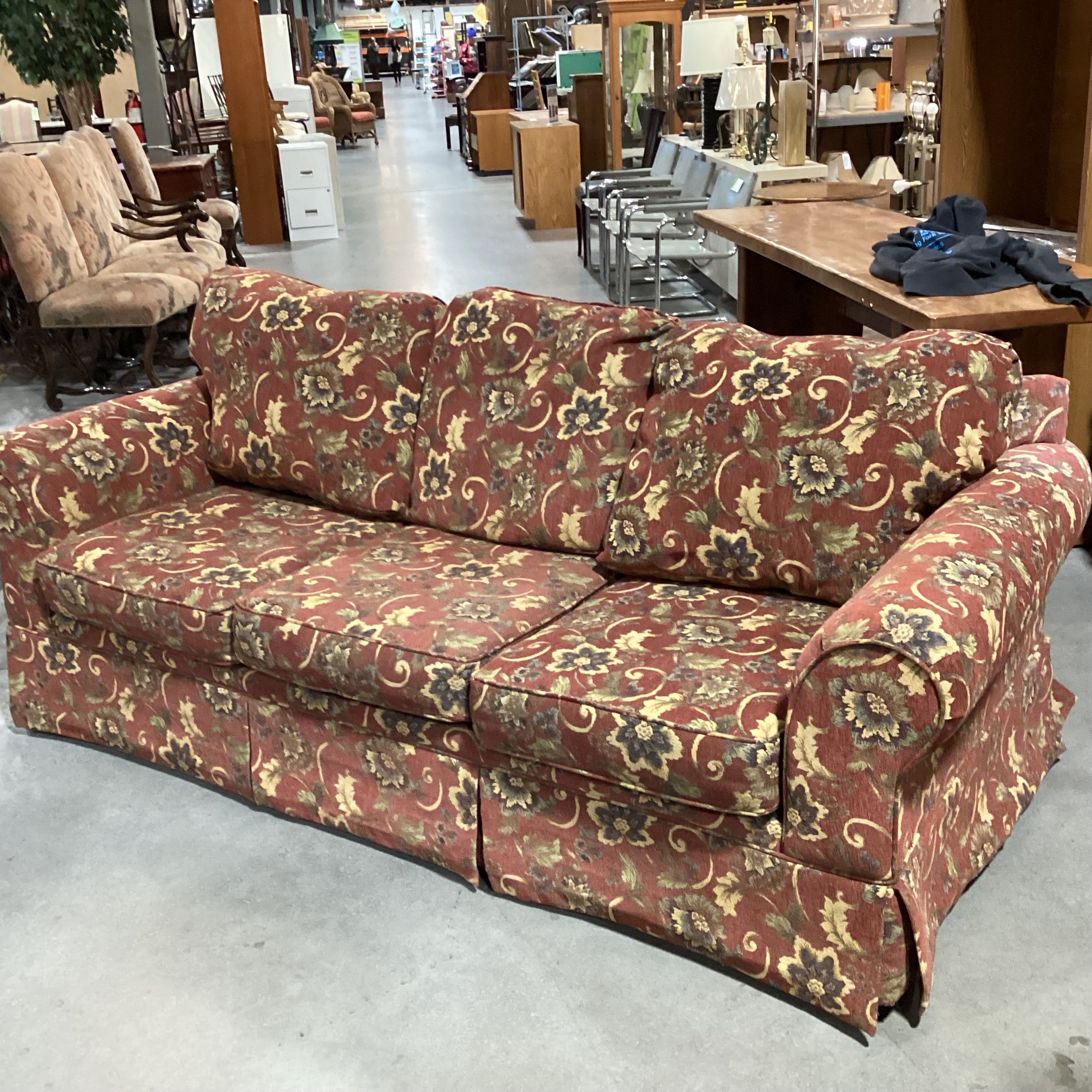 Rust Gold & Sage Floral Sofa 85"x 38"x 32"