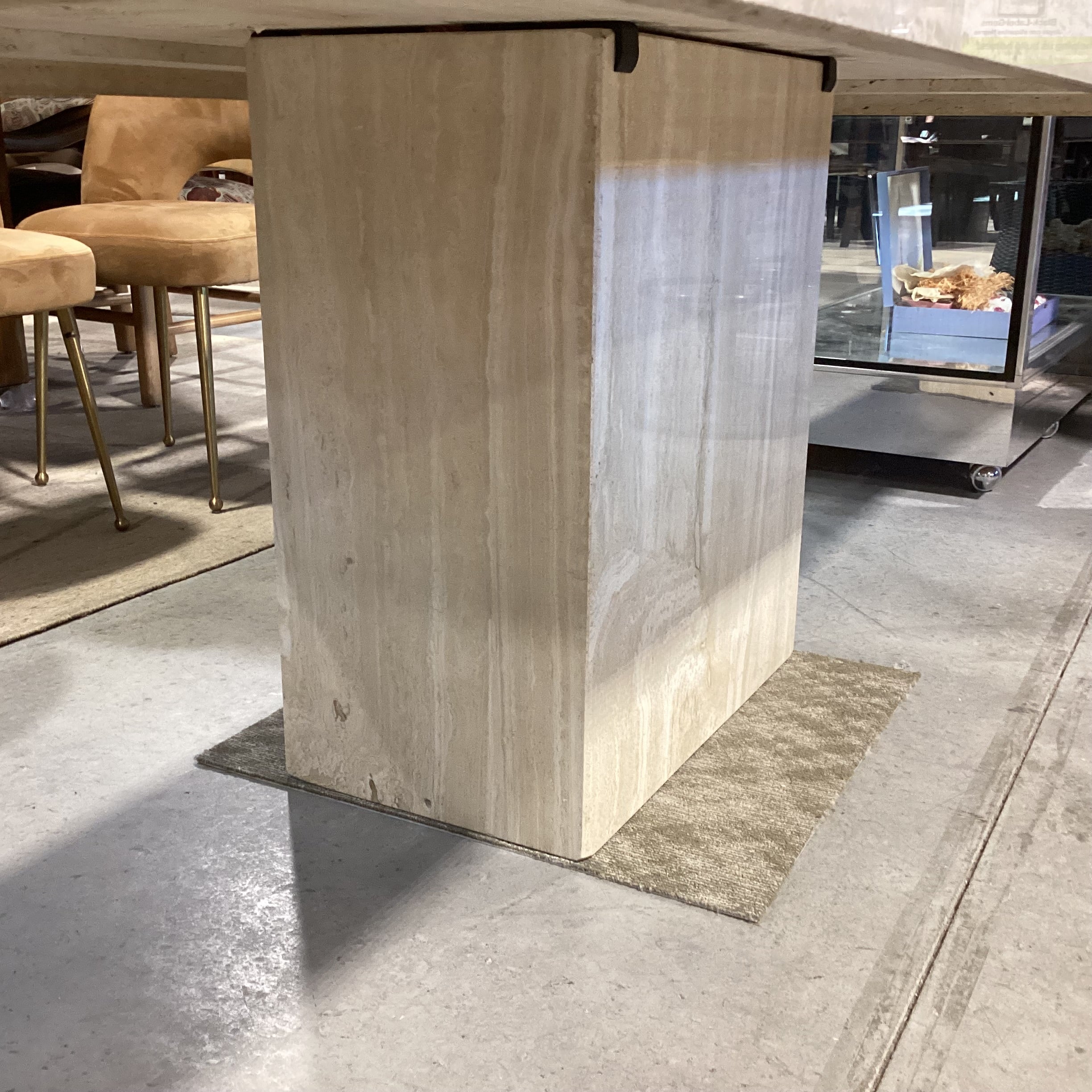 Italian Travertine with Glass Top Dining Table 79"x 39.5"x 30"