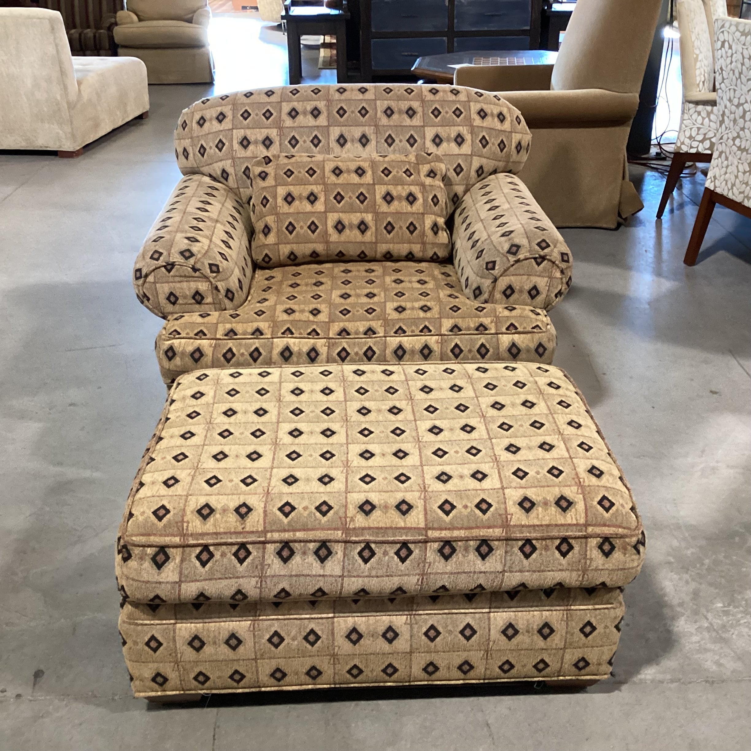 Touchstone Brown Black Diamond Pattern with Ottoman Oversized Chair 45"x 41"x 35"