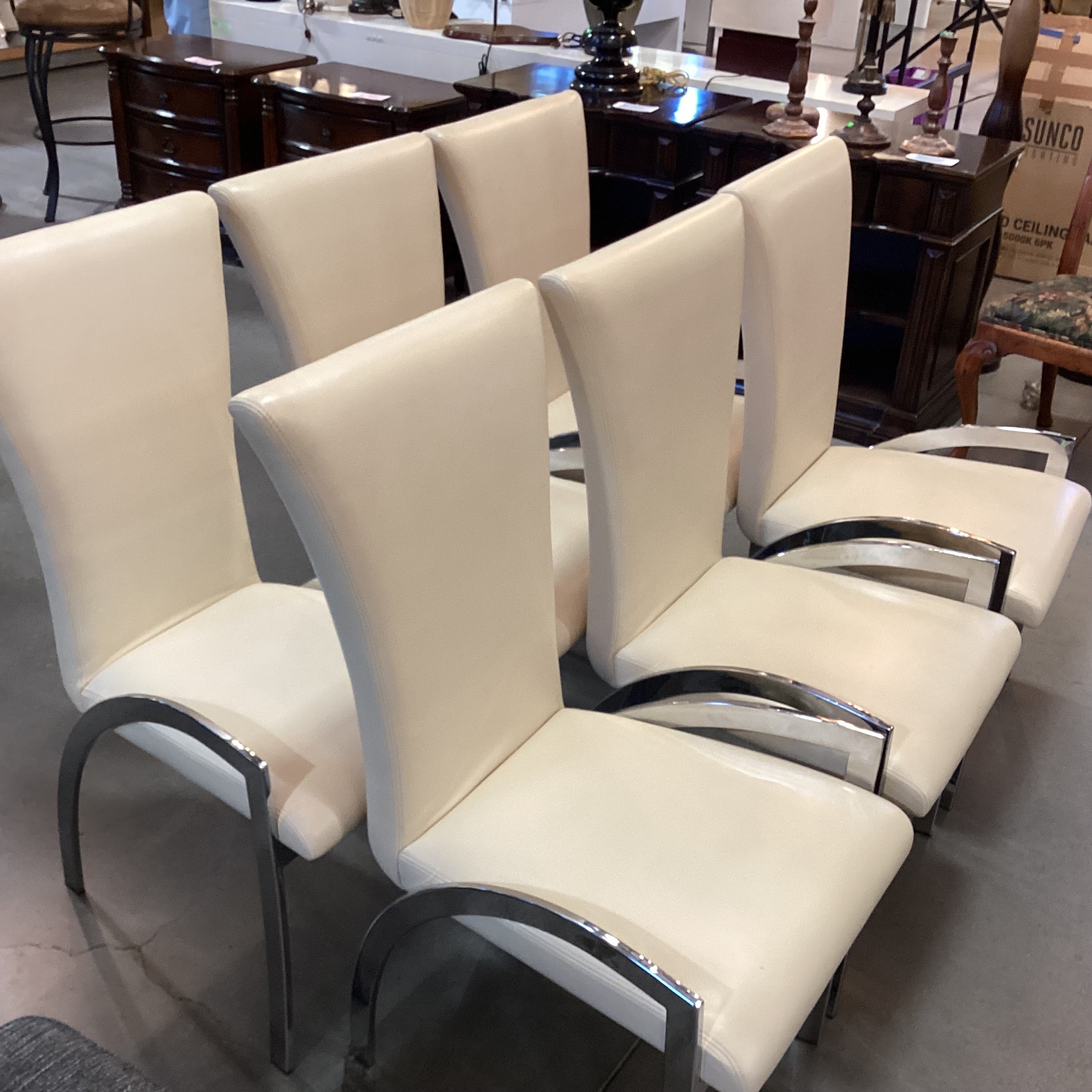 SET of 6 Elite Manufacturing Modern Blonde Leather & Chrome Dining Chairs 20"x 24"x 40"