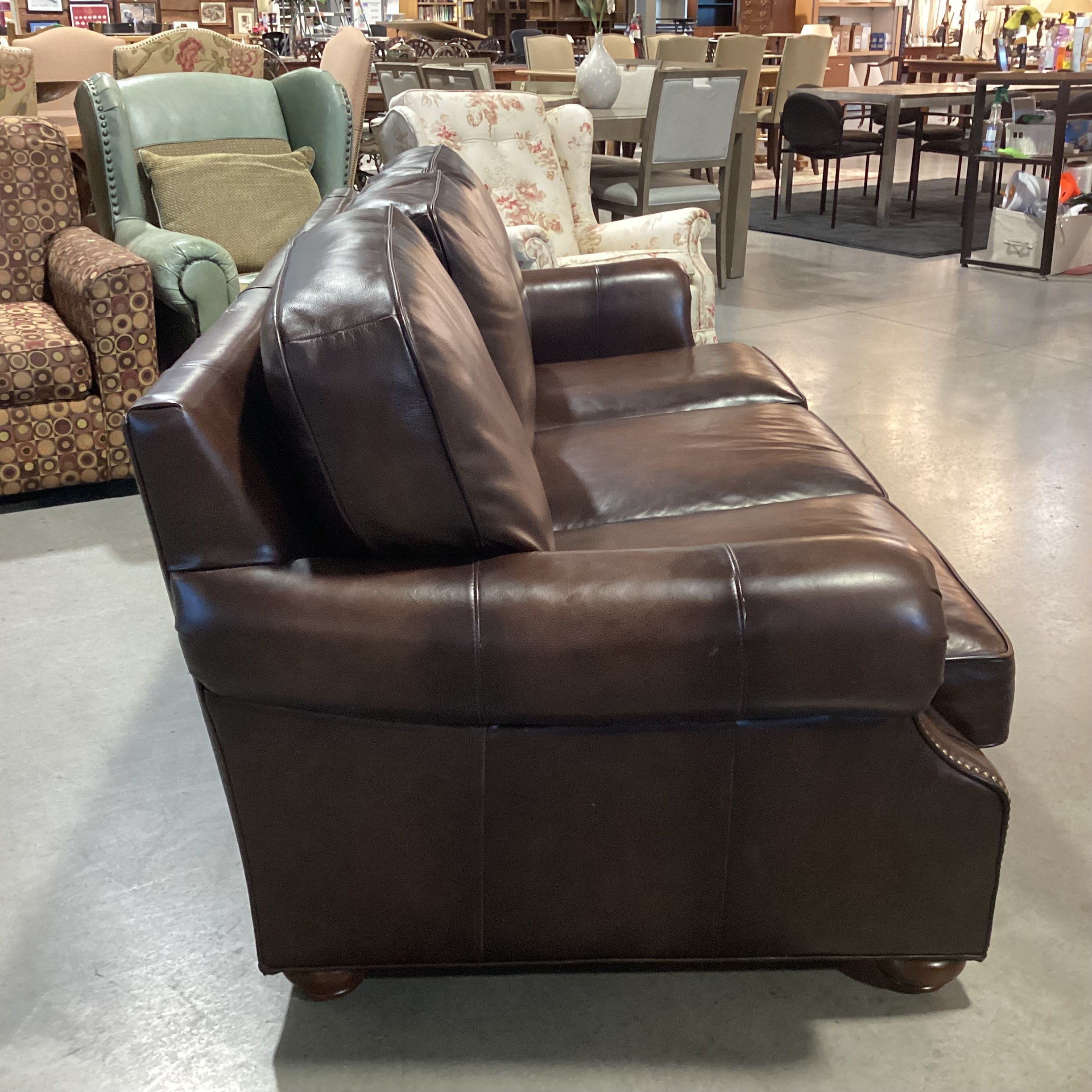 Brown Leather Nailhead with Roll Arm Sofa 82"x 40"x 36"
