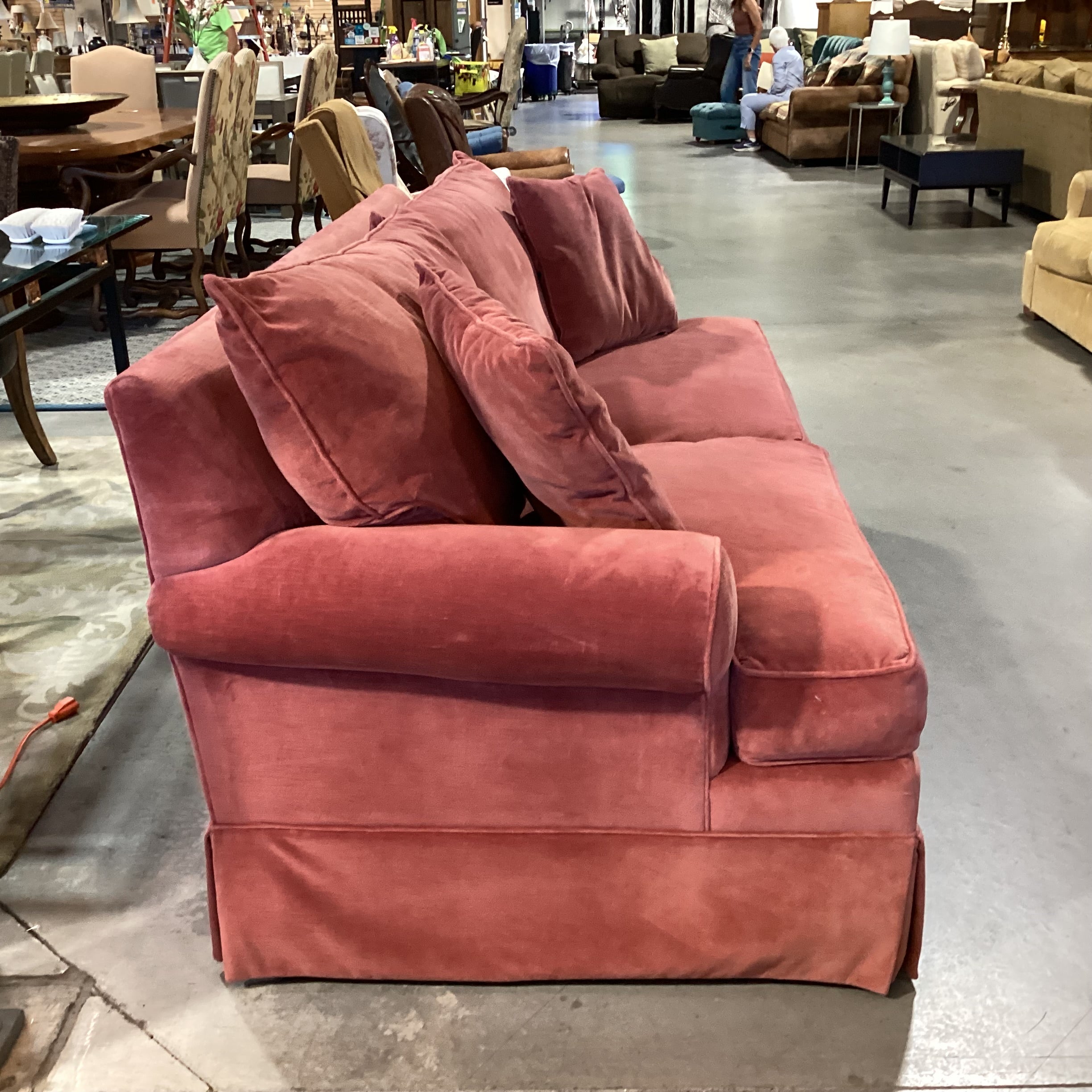 Ethan Allen Salmon Velvet Queen Sleeper Sofa 87"x 39"x 34"