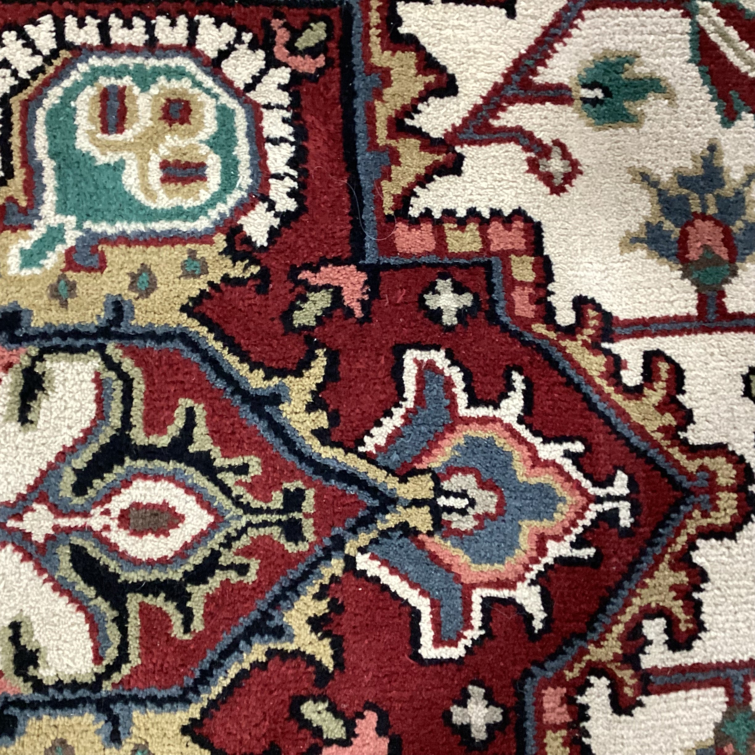 Red Blue Cream Hand Woven Wool Rug 8'x 10'