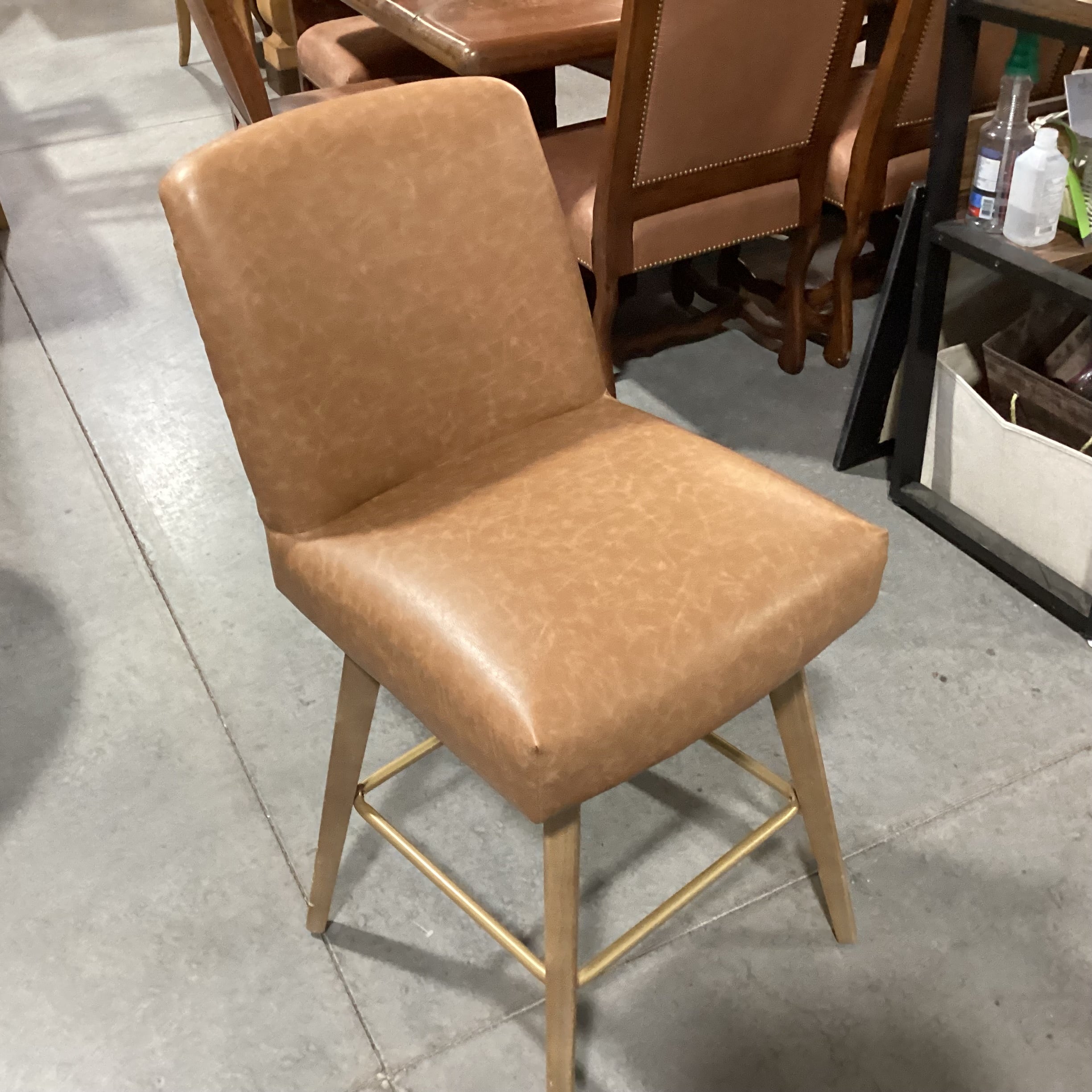 Faux Leather & Light Wood Swivel Barstool 26"