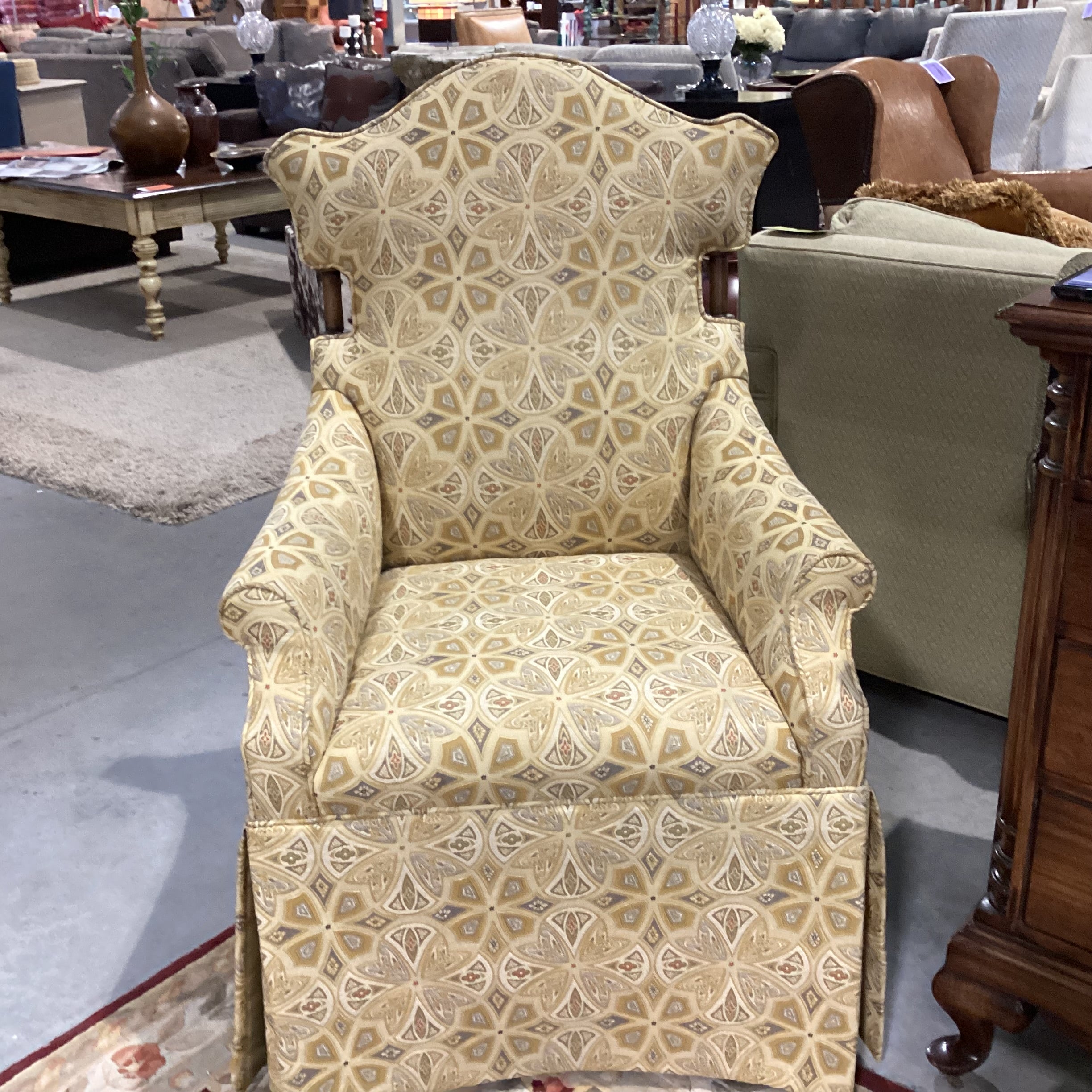 Tomlinson Erwin Gold Tones Raised Stitched Design with Wood Handles on Casters Chair 29"x 25"x 44"