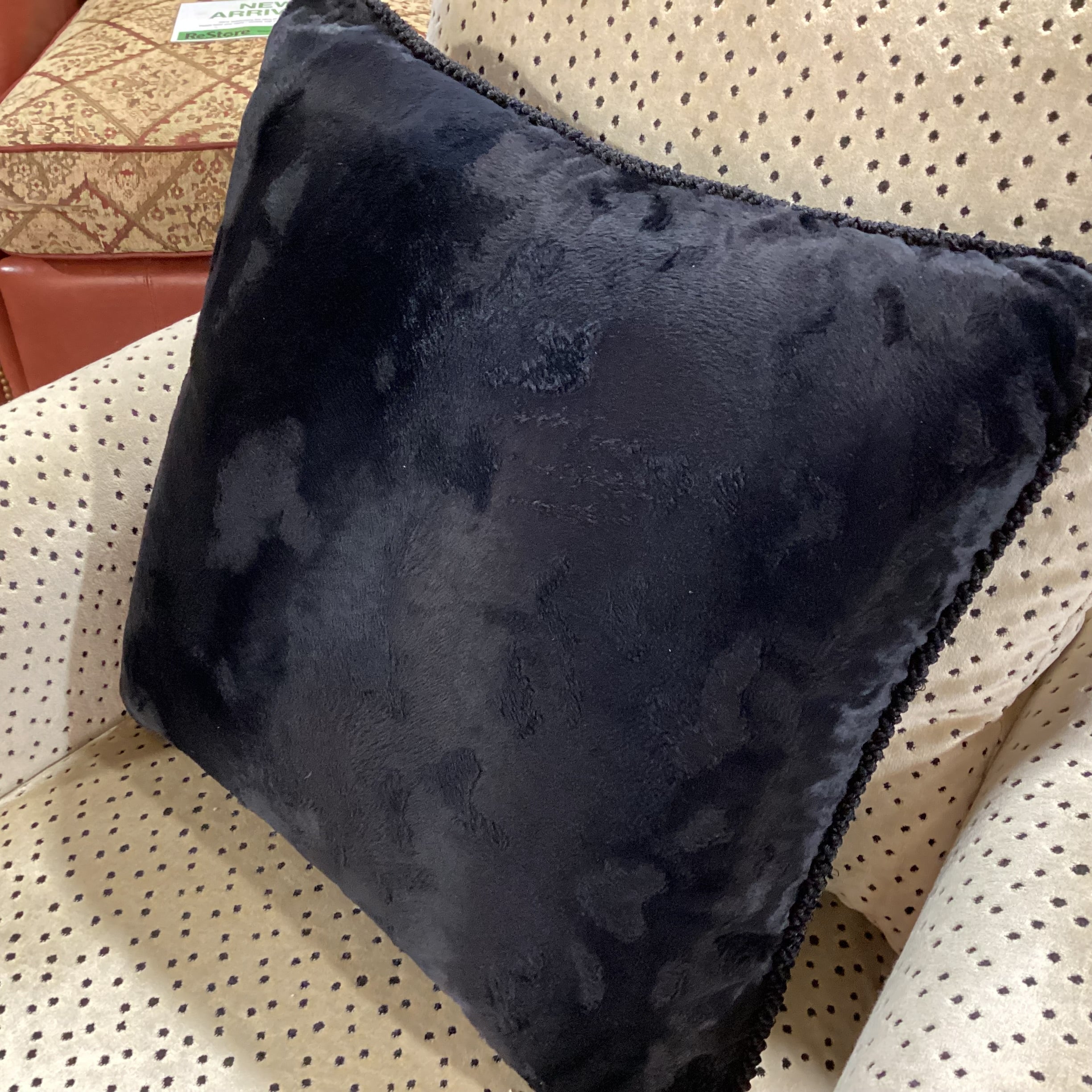 Custom Black Textured Animal Faux Fur with Piping Down Accent Pillow 20"x 20"
