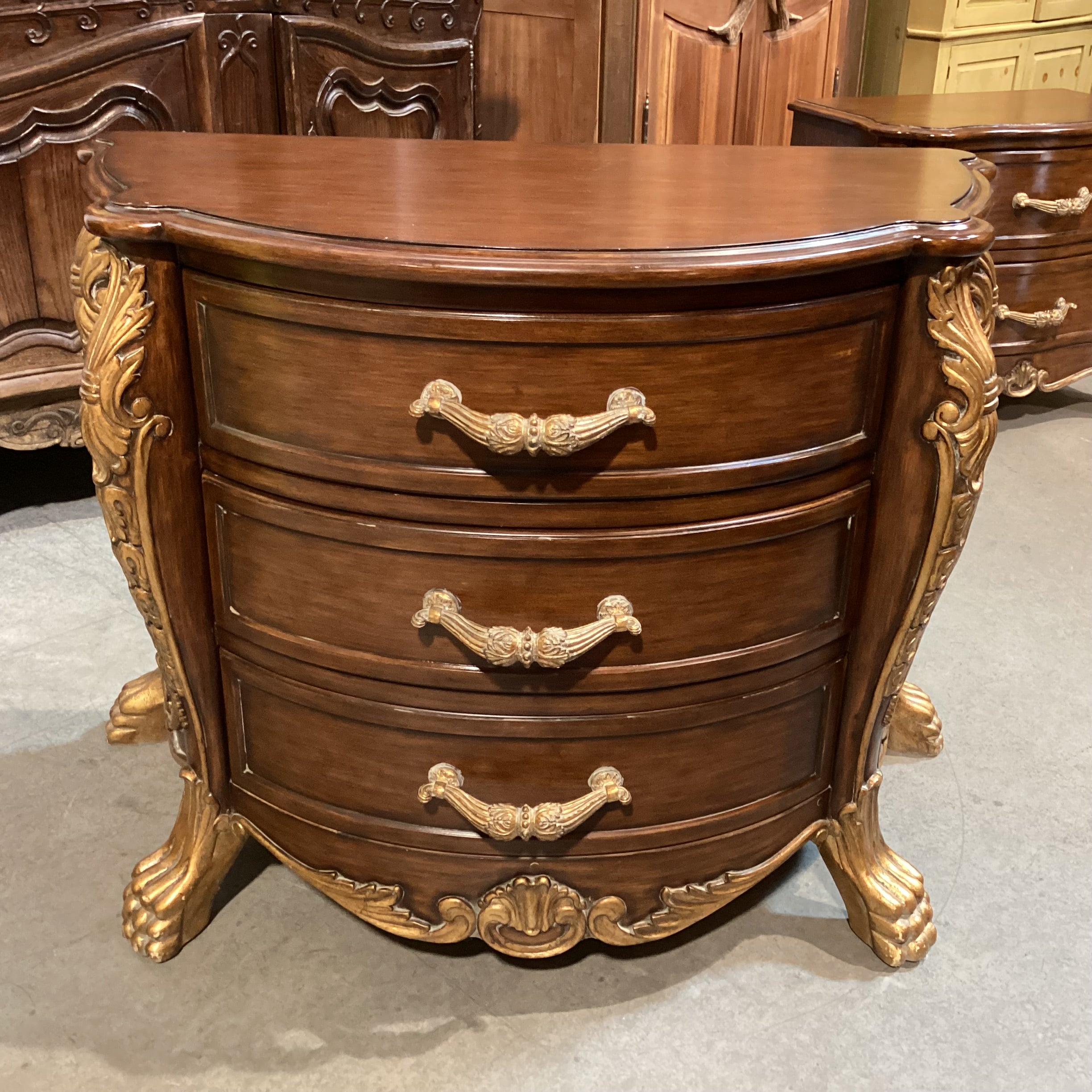 Ornate Carved Wood with Claw Feet & Gold Accent 3 Drawer Chest 48"x 25"x 34"