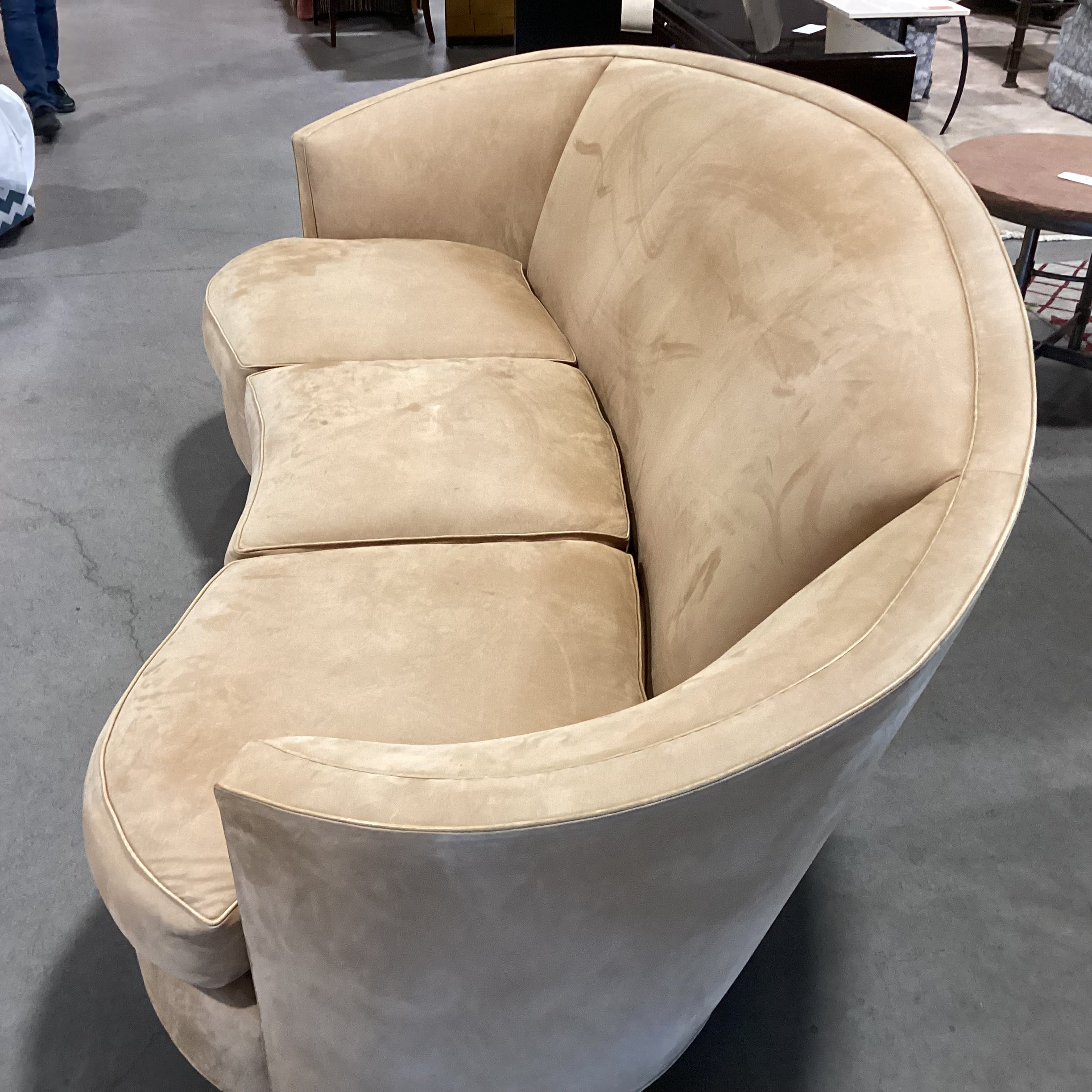 Custom Curved Suede & Down Mix Sofa  72"x 16"x 30"