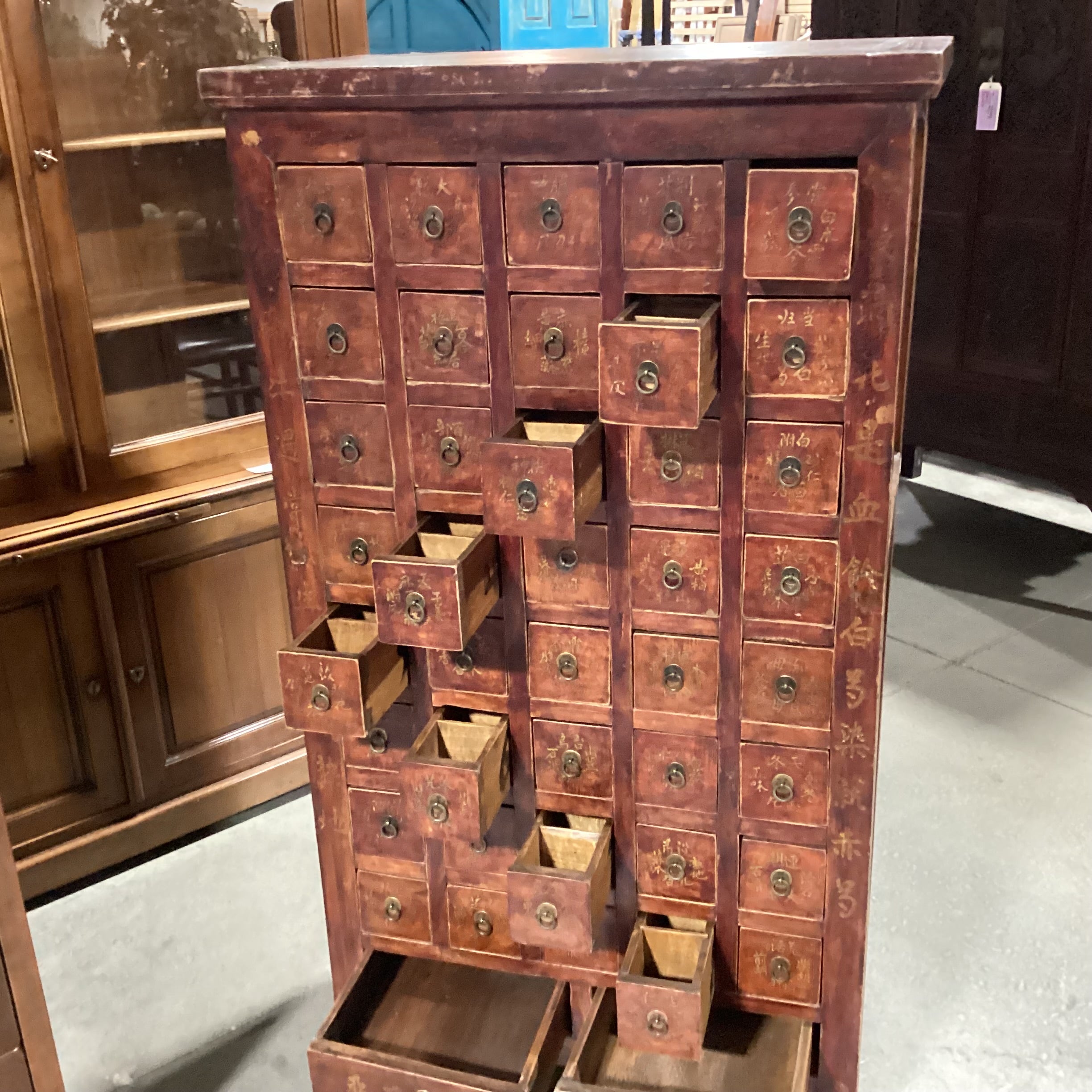 Asian Red Tone Finish Solid Wood 42 Drawer Apothecary Chest 33.5"x 20.5"x 62"