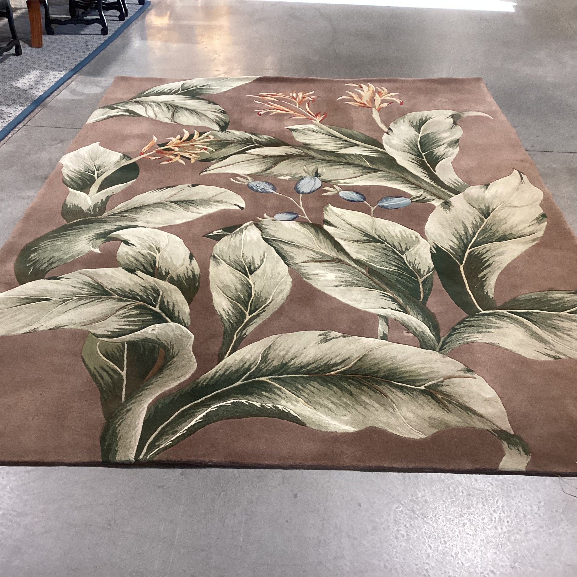 Nourison Tropics Collection Taupe & Green Tropical Floral Premium Quality Wool Rug 8'x 11'