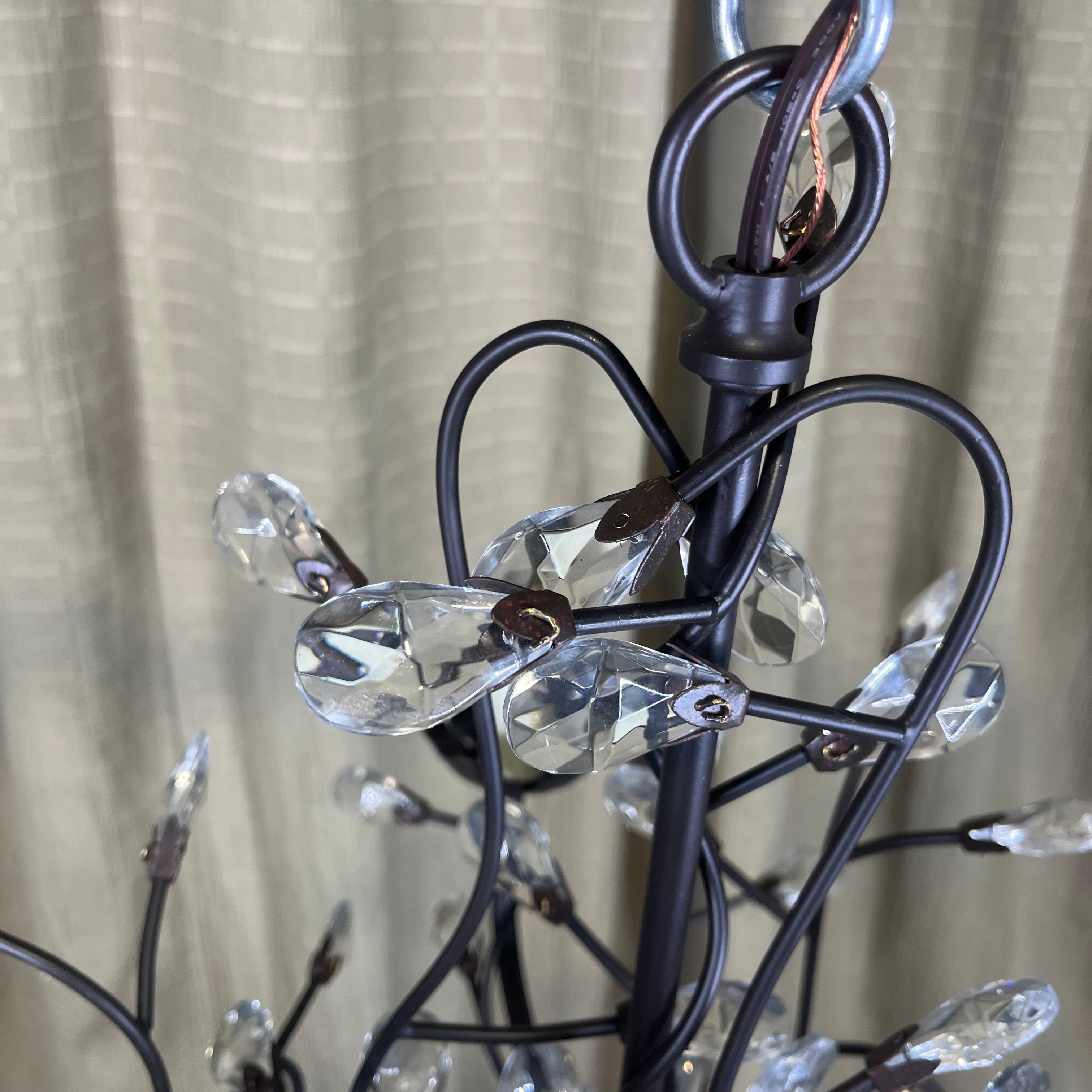 Pottery Barn Camilla 3-Light Aged Bronze Twig Branches with Faceted Glass Crystals Chandelier 16" Diameter x 16" - 72"