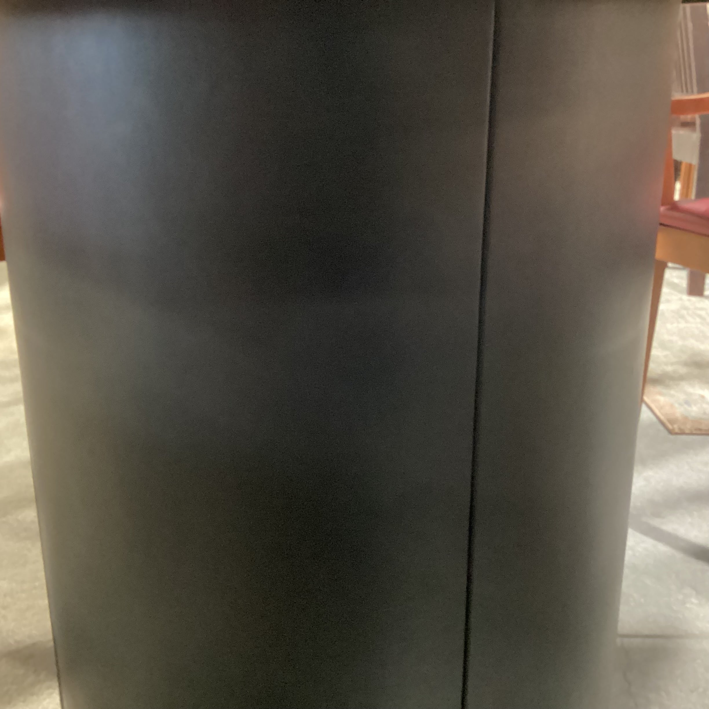 Round Finished & Pressed Maple Black Leather Like Pedestal Table with 6 Red Leather Like Chairs Dining Set 48" Diameter x 29"