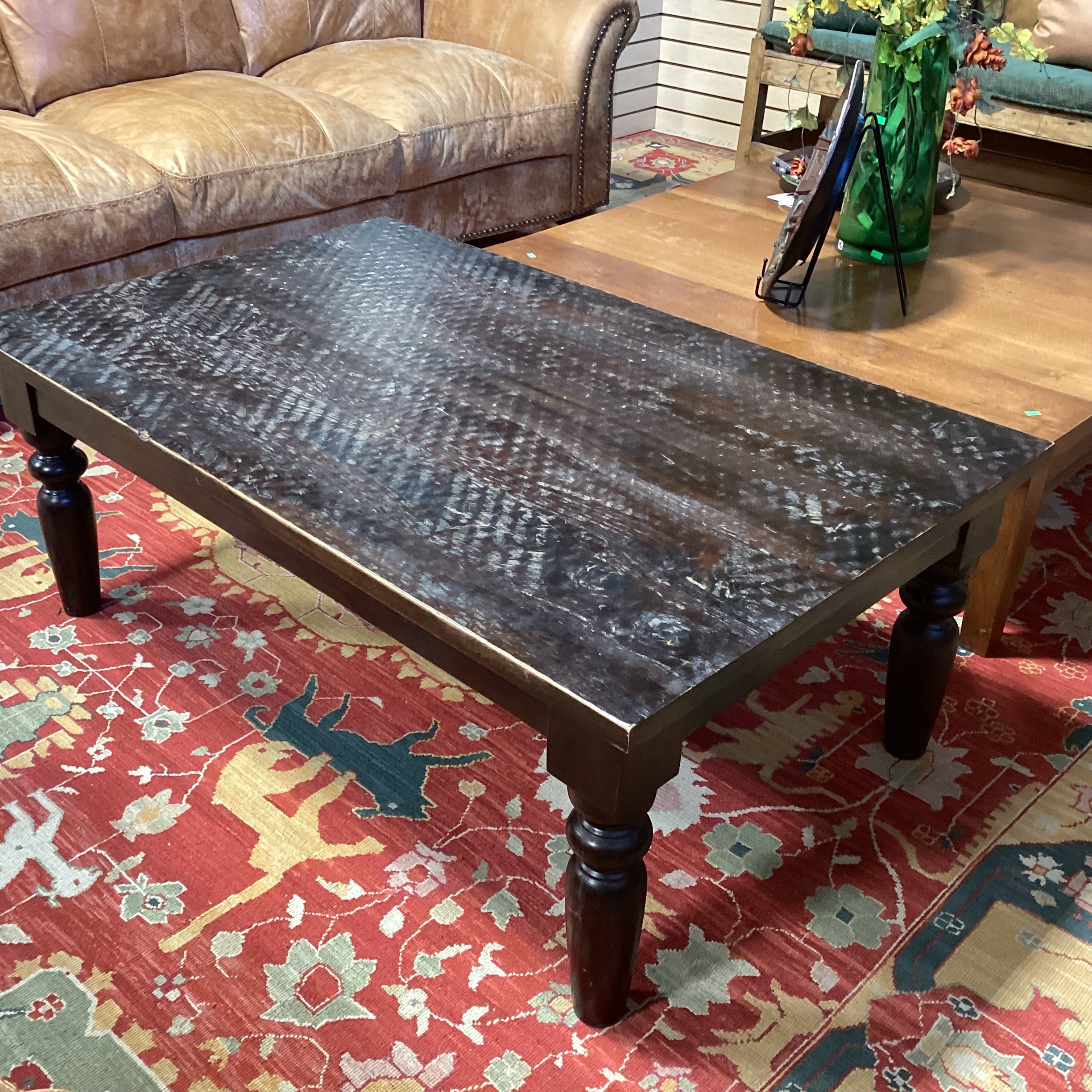 Solid Dark Finish Mango Wood with Textured Divets Coffee Table 48"x 30"x 185"