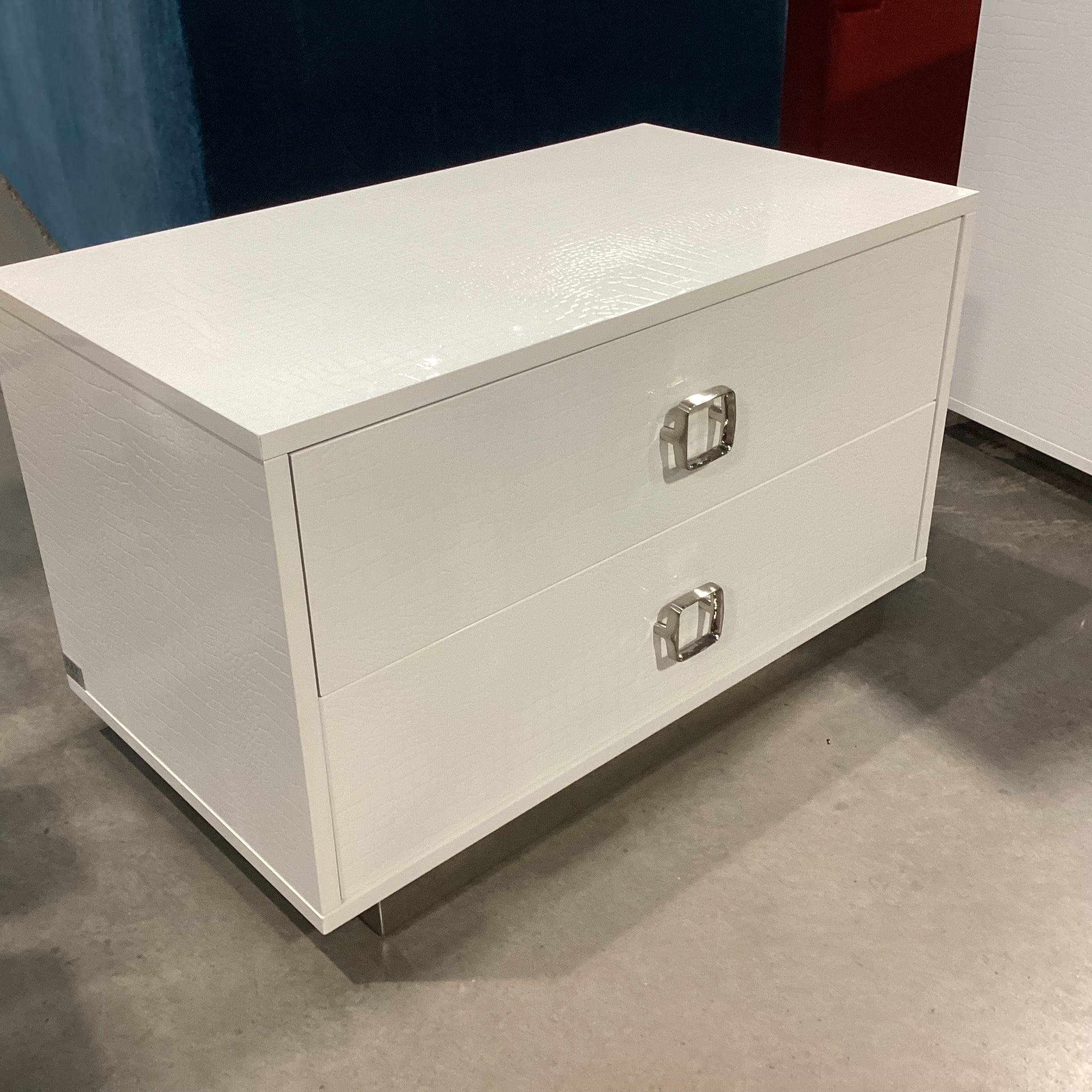 A&X Casa Milano White Croc Style Faux Leather 2 Drawer Nightstand 31.5"x 19"x 19"
