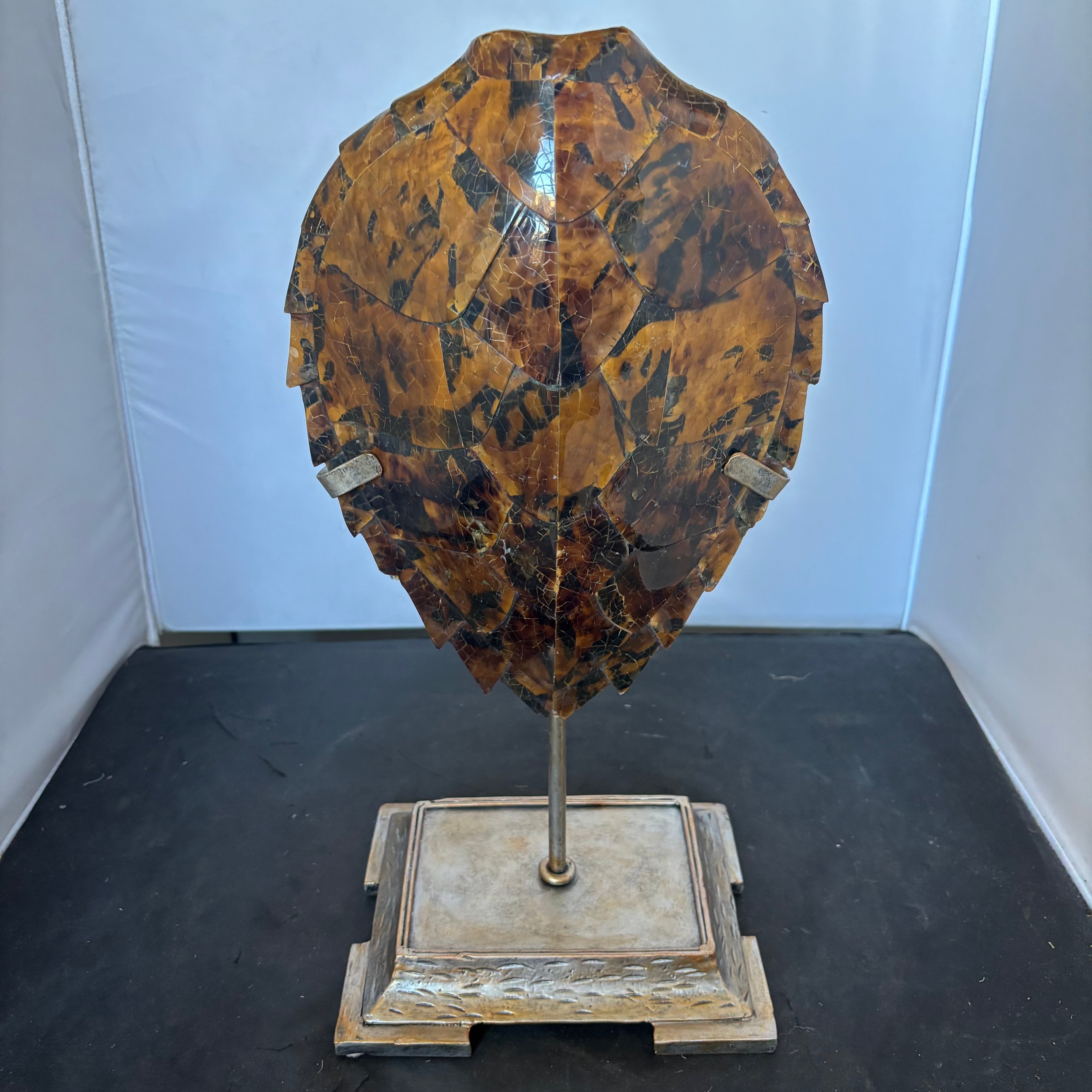 Decorative Detailed Faux Turtle Shell on Metal Stand, 8" x 17"