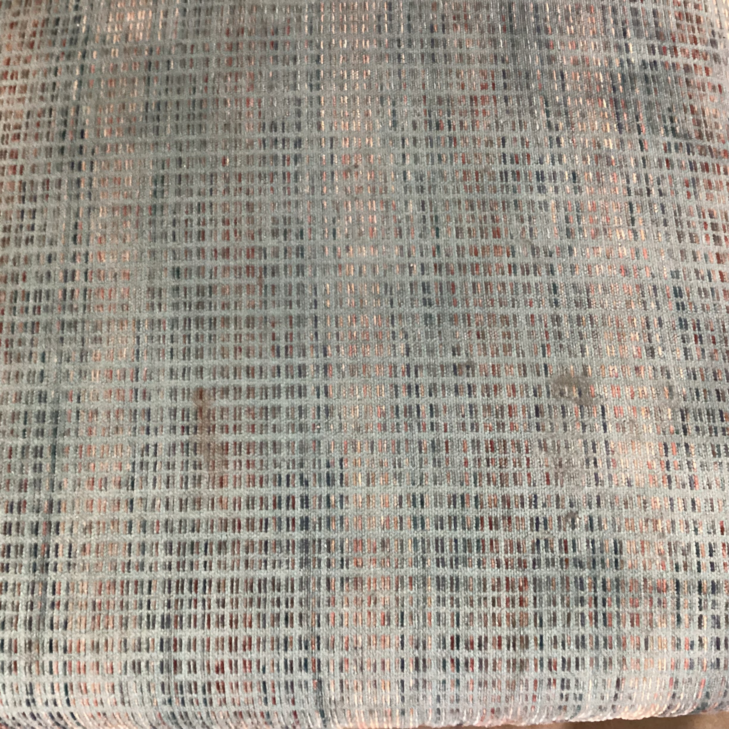 Action Industries Teal Blue with Light Red Grid Woven Double Recliner Sofa 96"x 38"x 37"