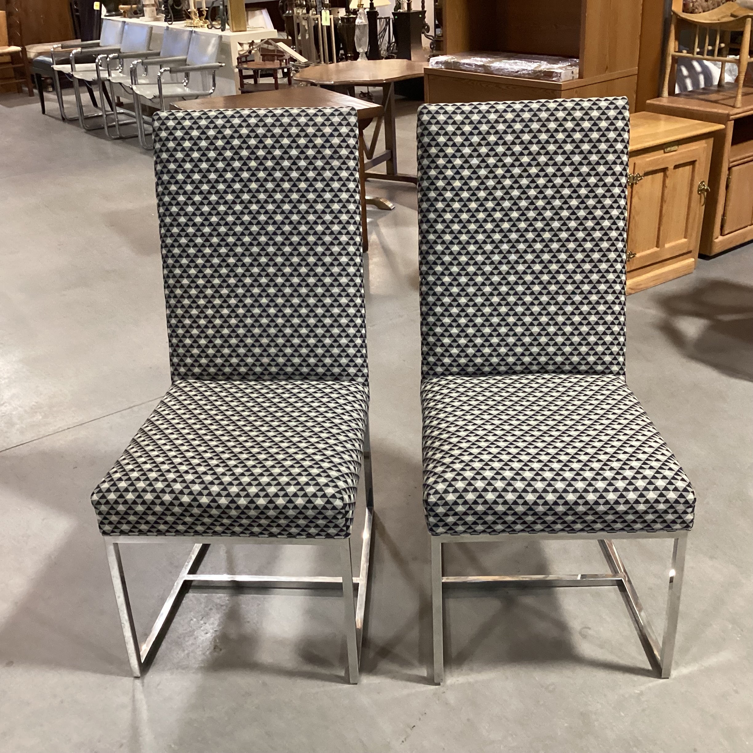 SET of 2 Modern Black Beige Pattern & Chrome Dining Chairs 20"x 25"x 41"