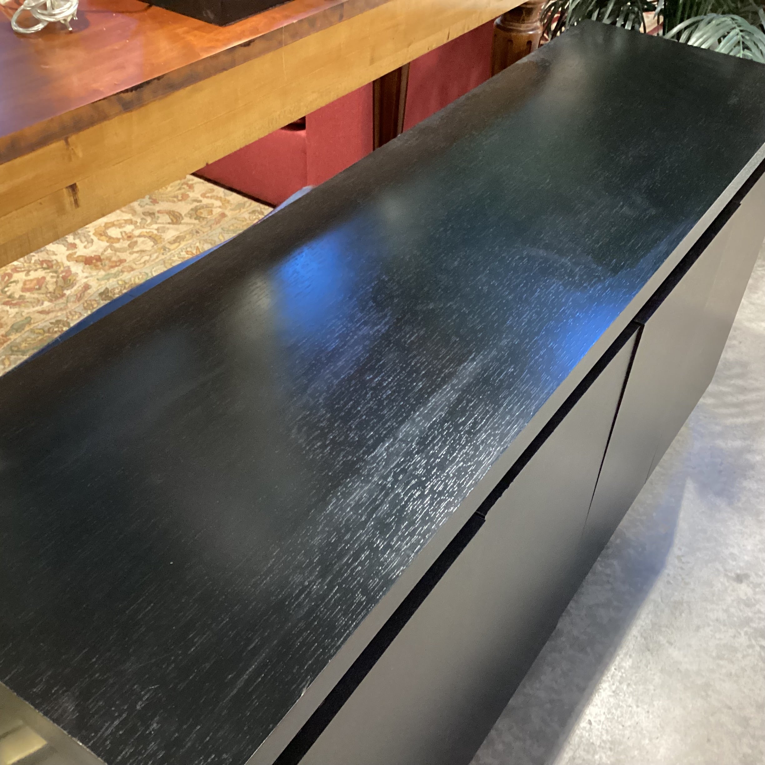 Ebony Finish Veneer 4 Door with Shelves Console Credenza 62.5"x 17.5"x 30"