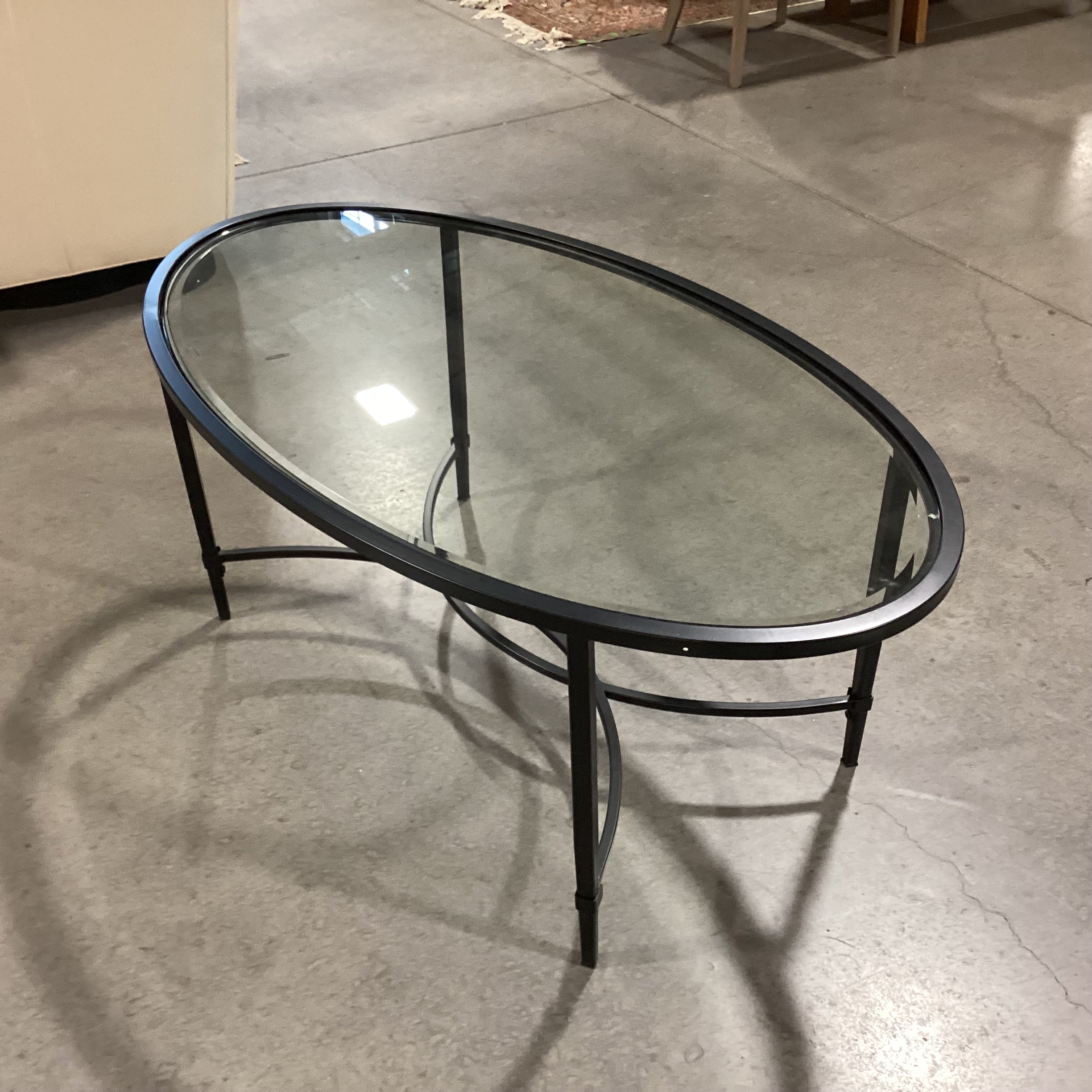 Oval Black Metal & Glass Coffee Table 45"x 25"x 19"