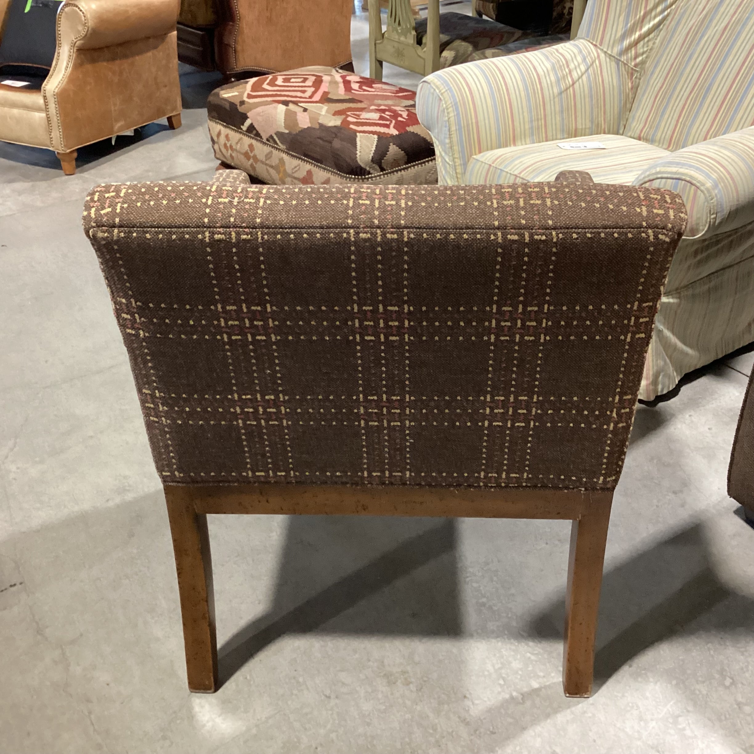 Brown Woven Plaid Leather Belt Accent Chair 28"x 25"x 35"