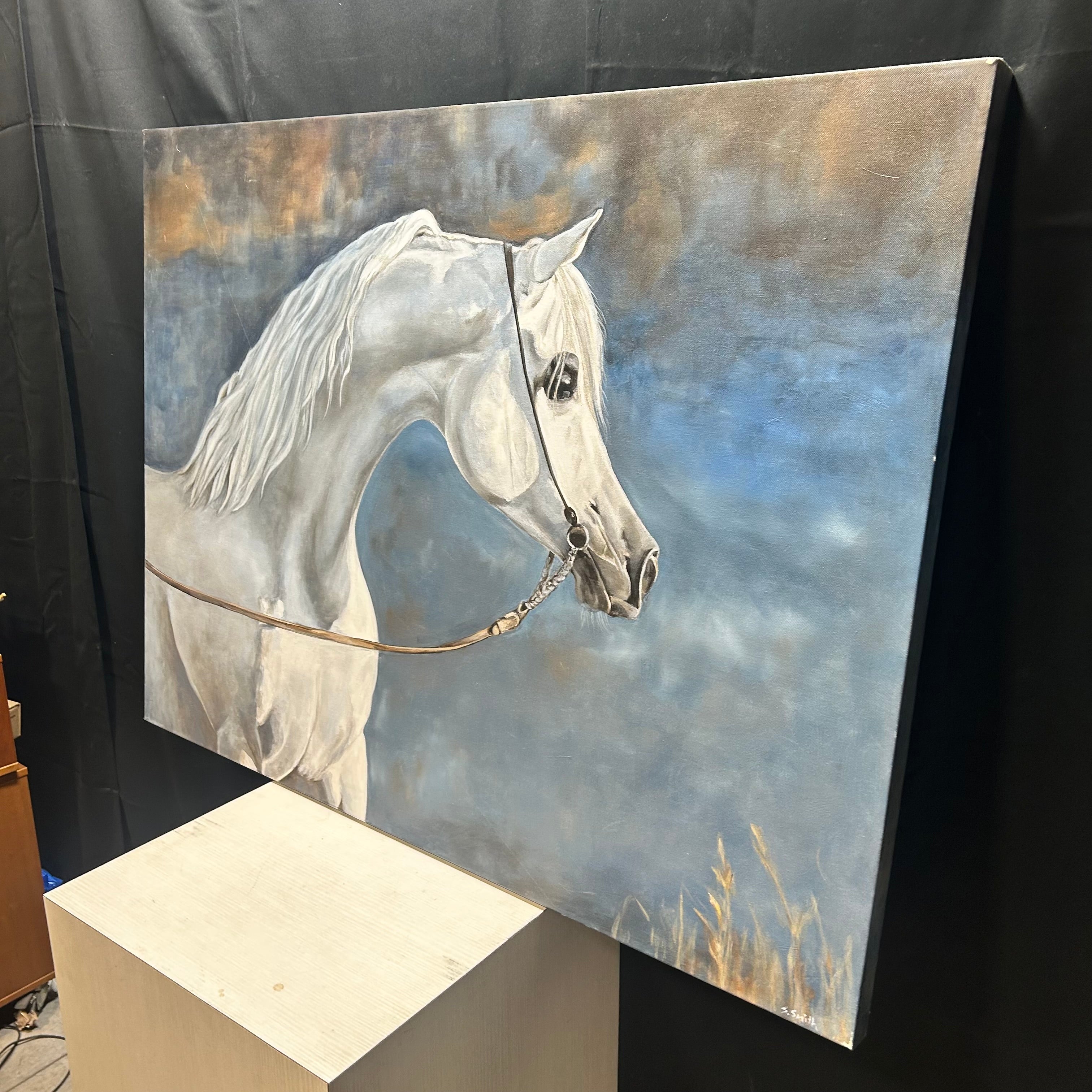 S. Smith White Horse Print On Canvas 48"x 36"