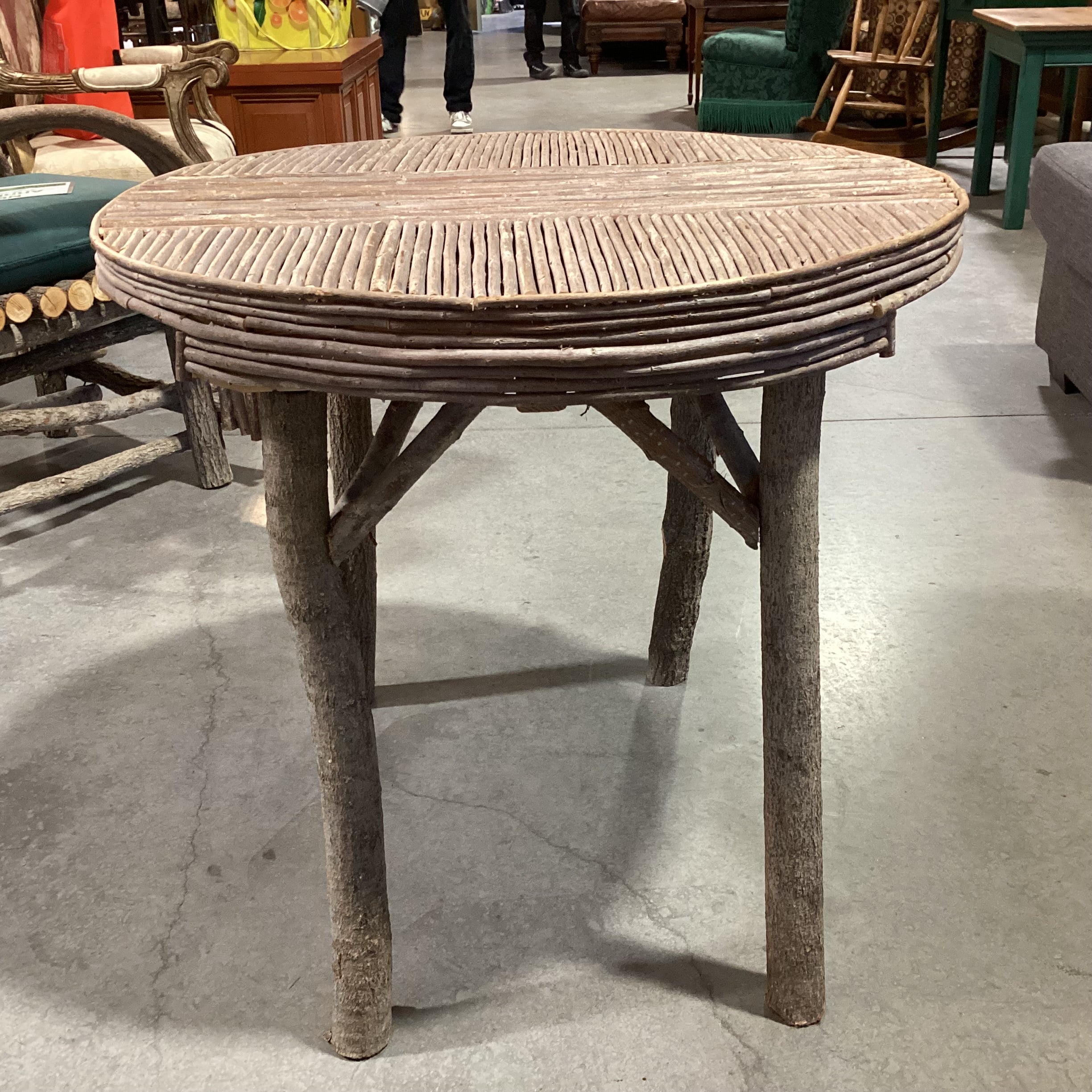 Round Log & Branch Rustic Accent Table