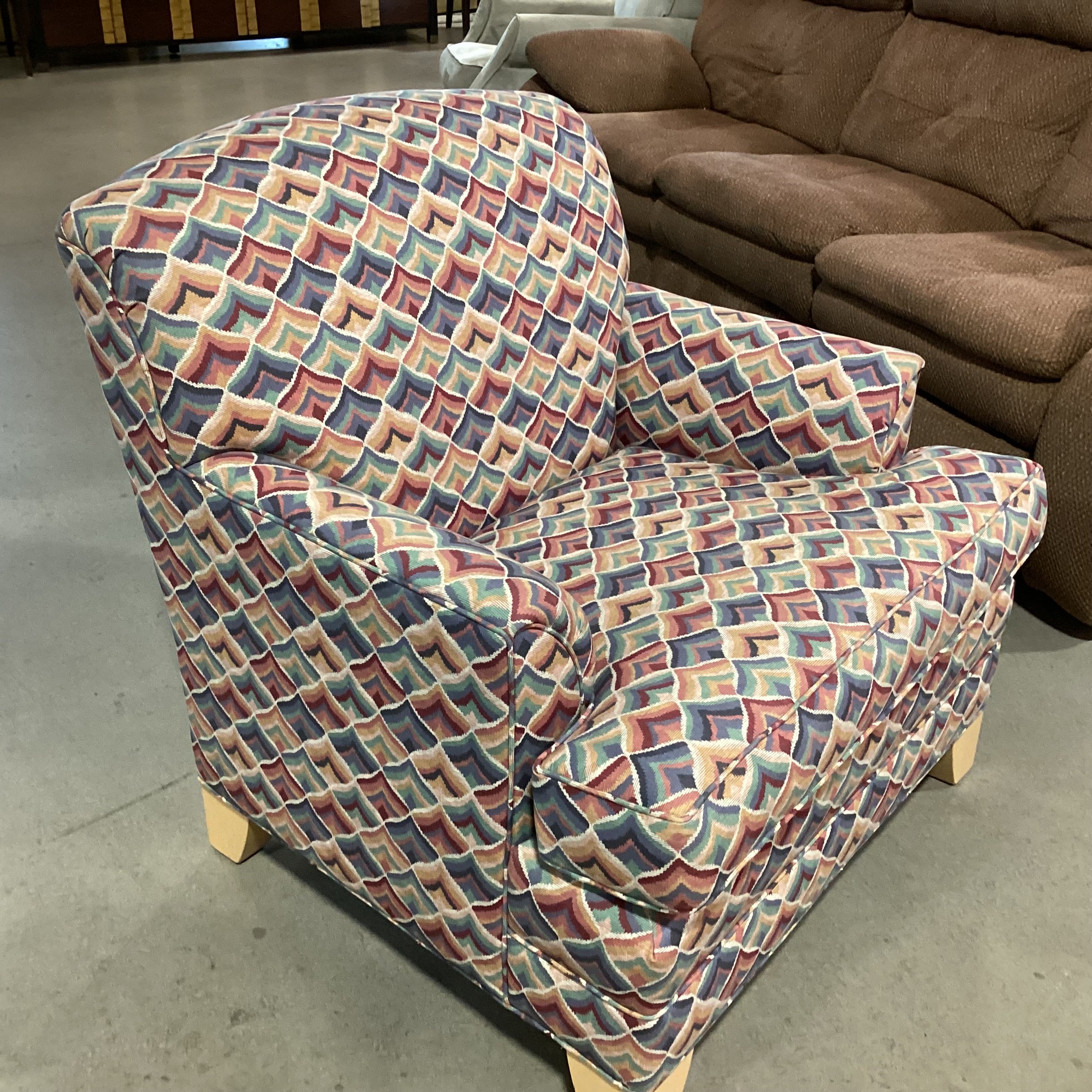 Ethan Allen Blue Red Pink Green Fan Design Chair 34"x 32"x 35"