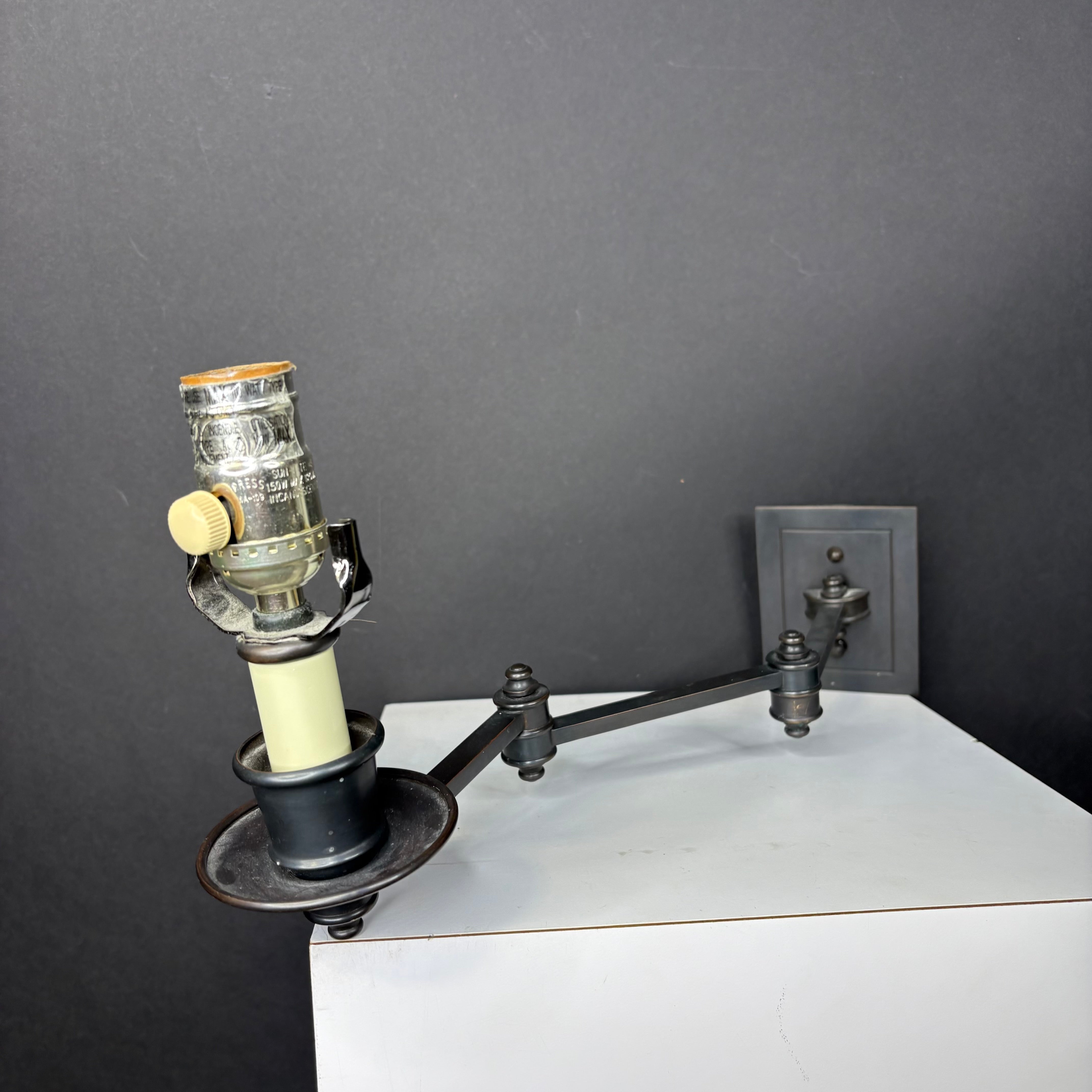 Ann Morris St. James Style 1-Light Dark Bronze Swing Arm Wall Sconce 3.5”x 8”x 18”