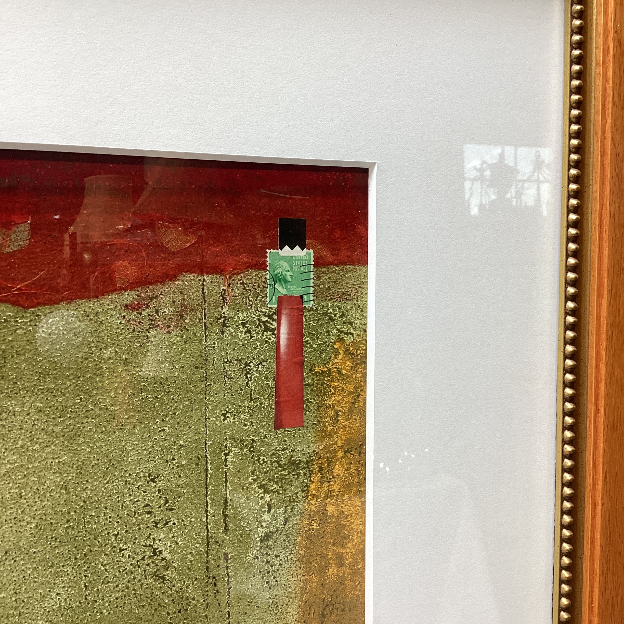 Original Abstract Mixed Media Collage Art In Wooden Frame  49" x 35"