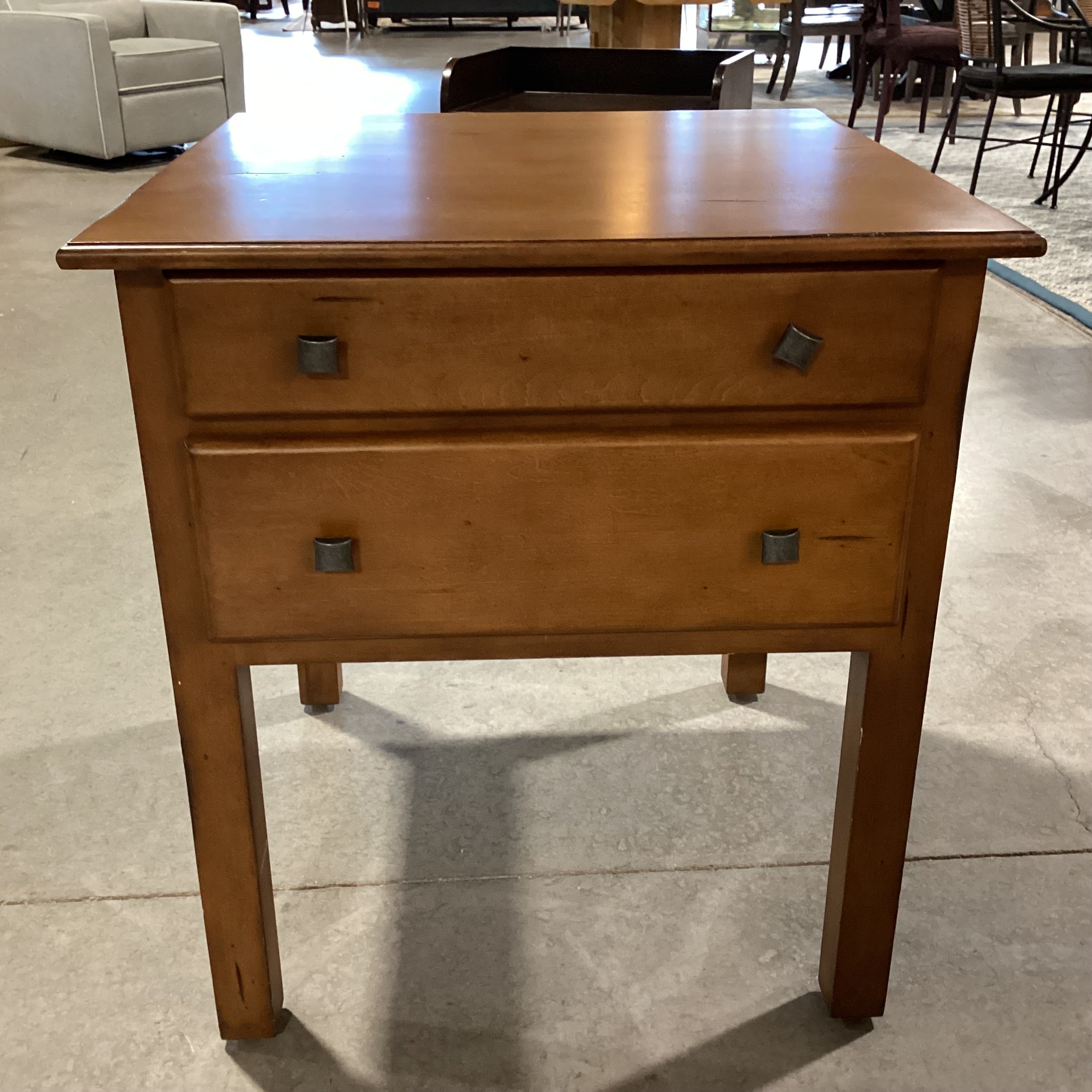 Solid Finished Distressed Wood 2 Drawer Nightstand 26"x 26"x 29"