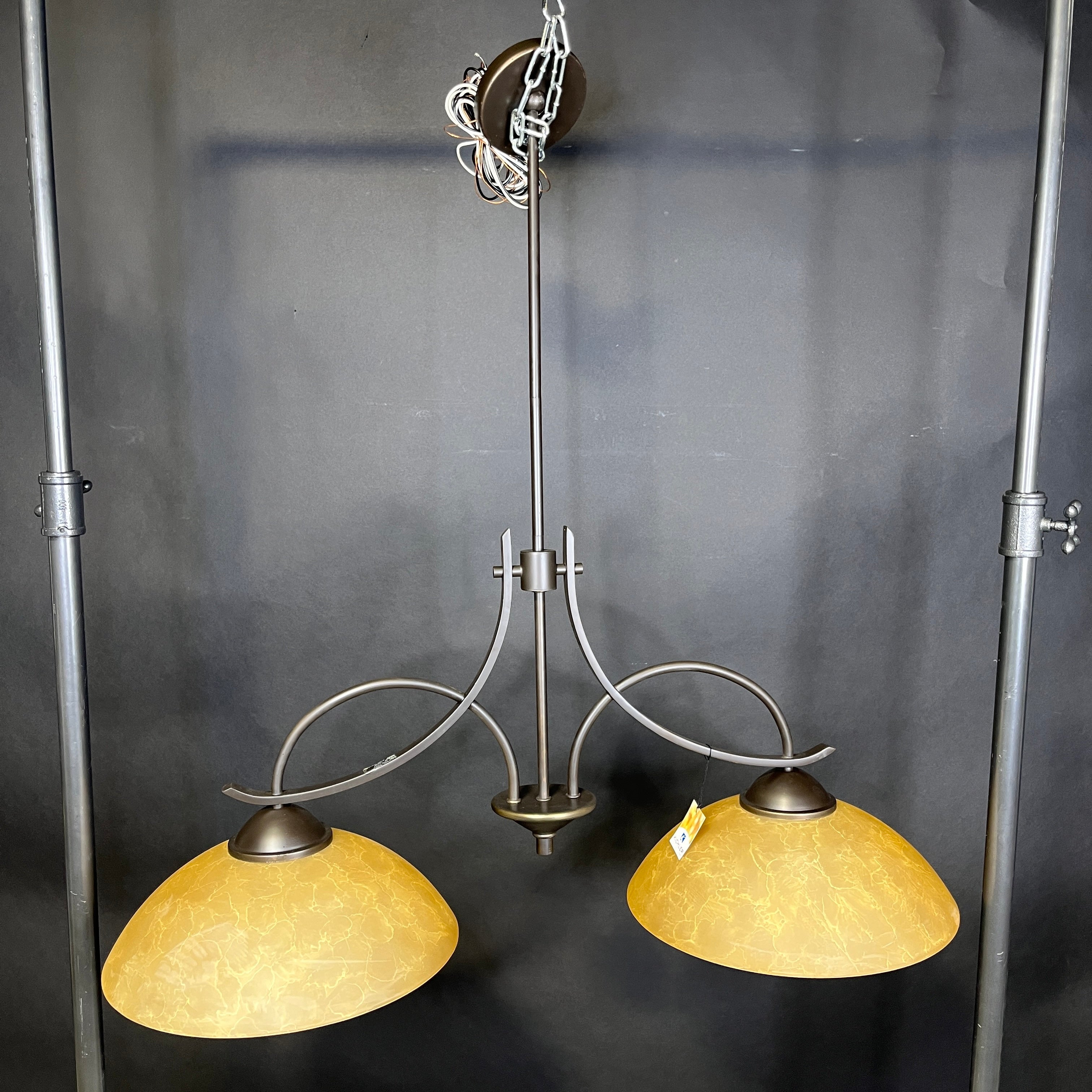 Kichler 2-Light Traditional Bronze with Marbled Orange Glass Shades Linear Ceiling Pendant 40”x 15”x 37”