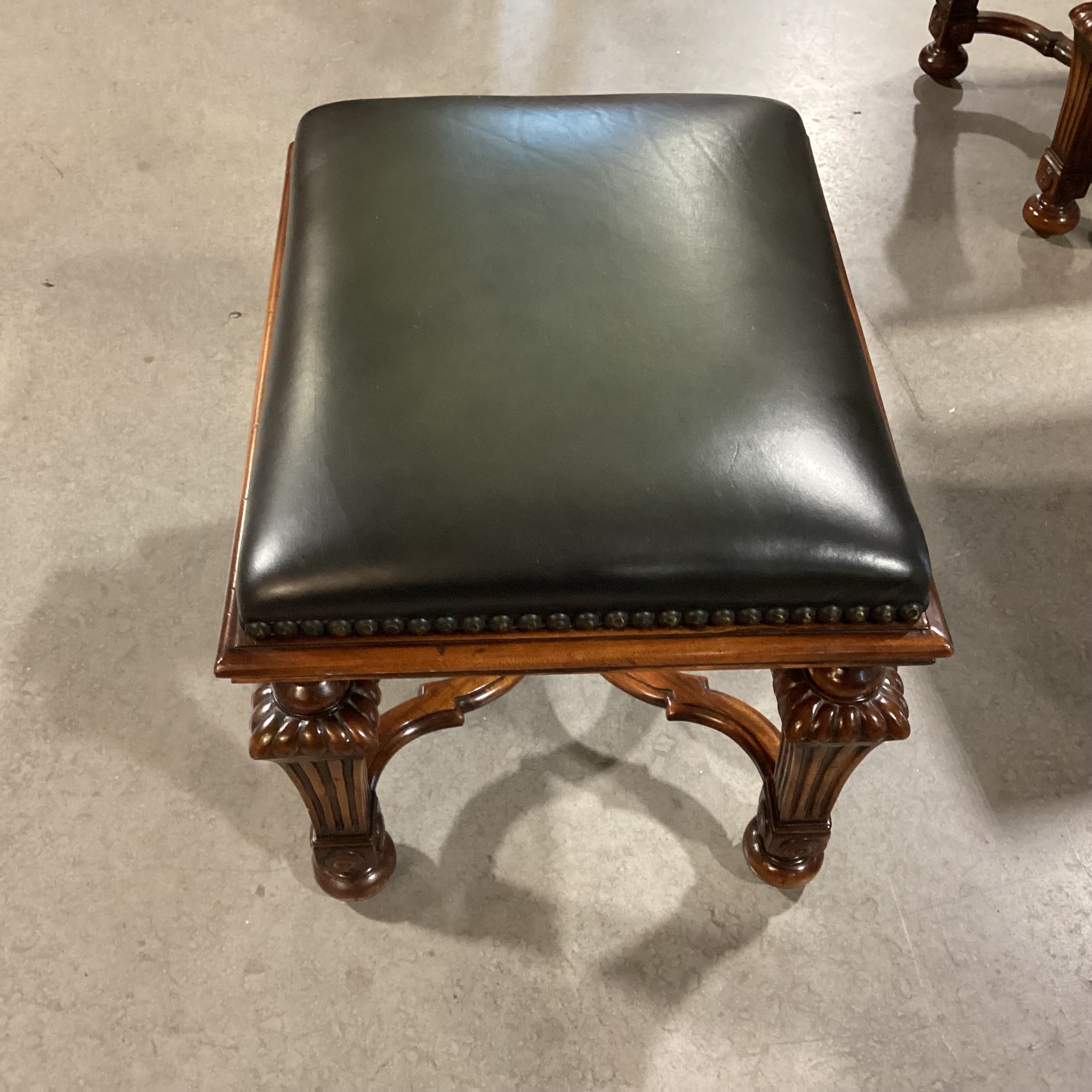 Set of 3 Theodore Alexander Carved Wood Inlay Heart Table & 2 Stool Ottomans Accent Table Set