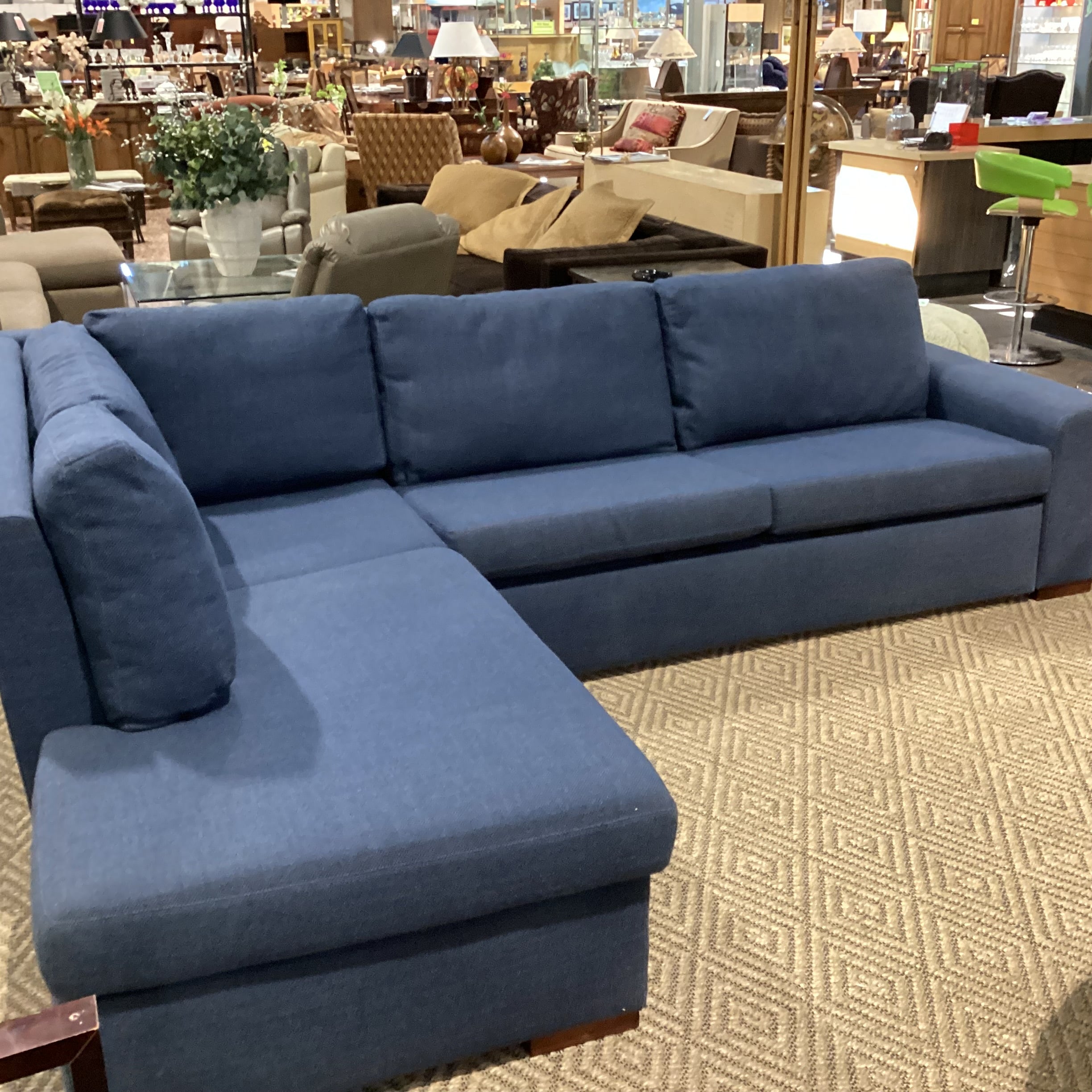 American Leather Furniture Blue Woven Queen Comfort Sleeper 2 Piece Sectional 118"x 86"x 38"x 34"