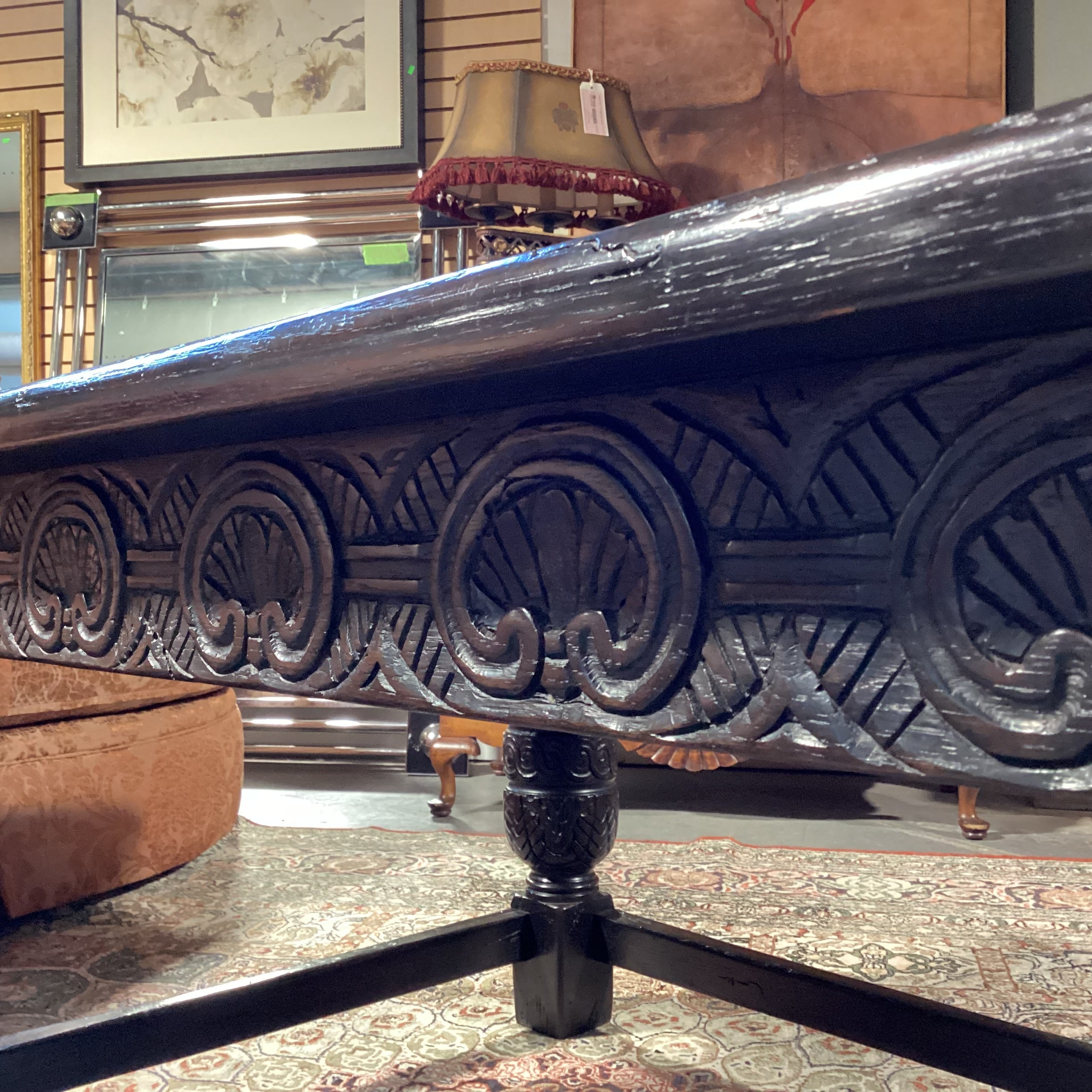 Antique Black Finish Ornate Carved Wood Coffee Table 60"x 36"x 24"