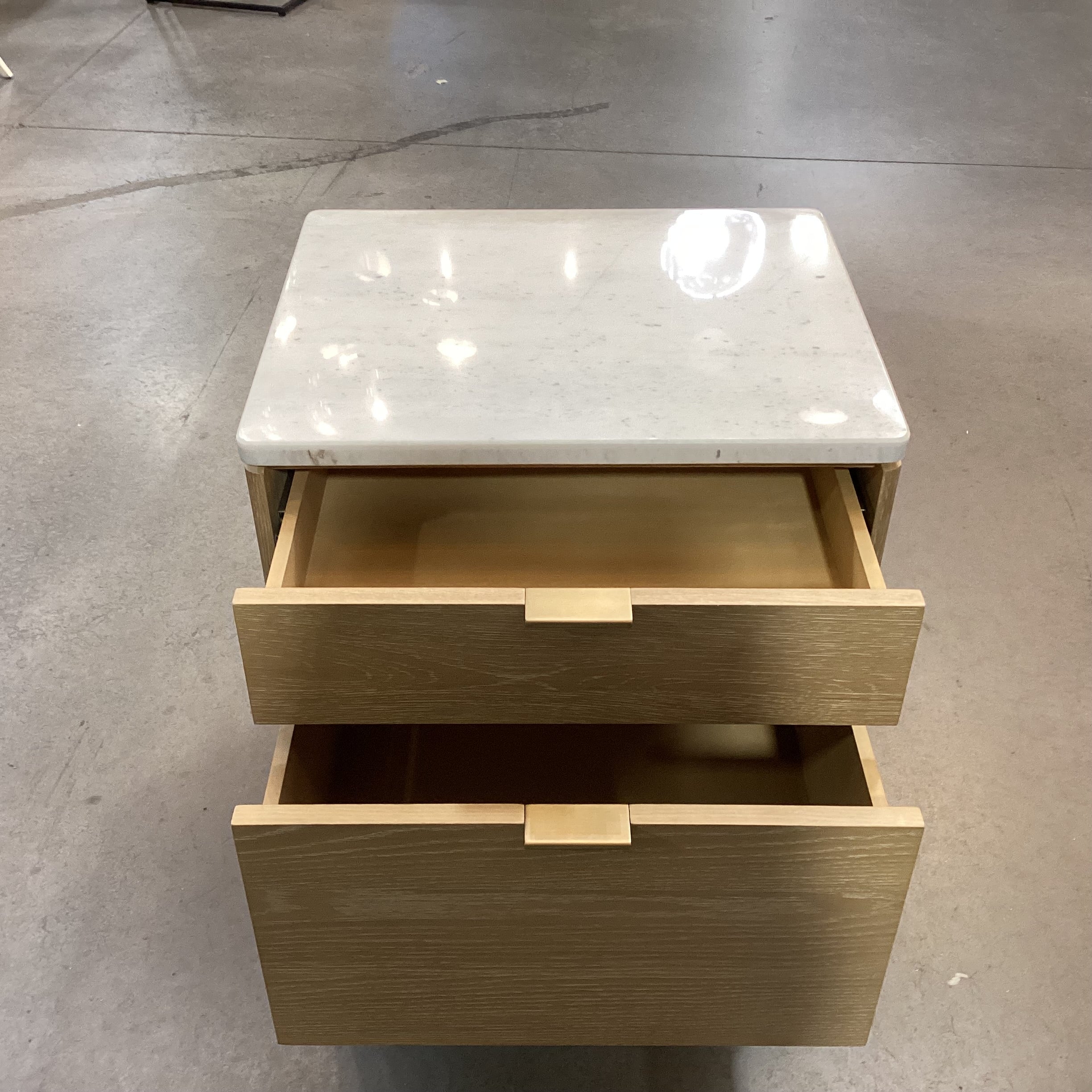 Williams Sonoma Parker Marble Top & Washed Oak 2 Drawer Nightstand 21"X 18"X 25.5"