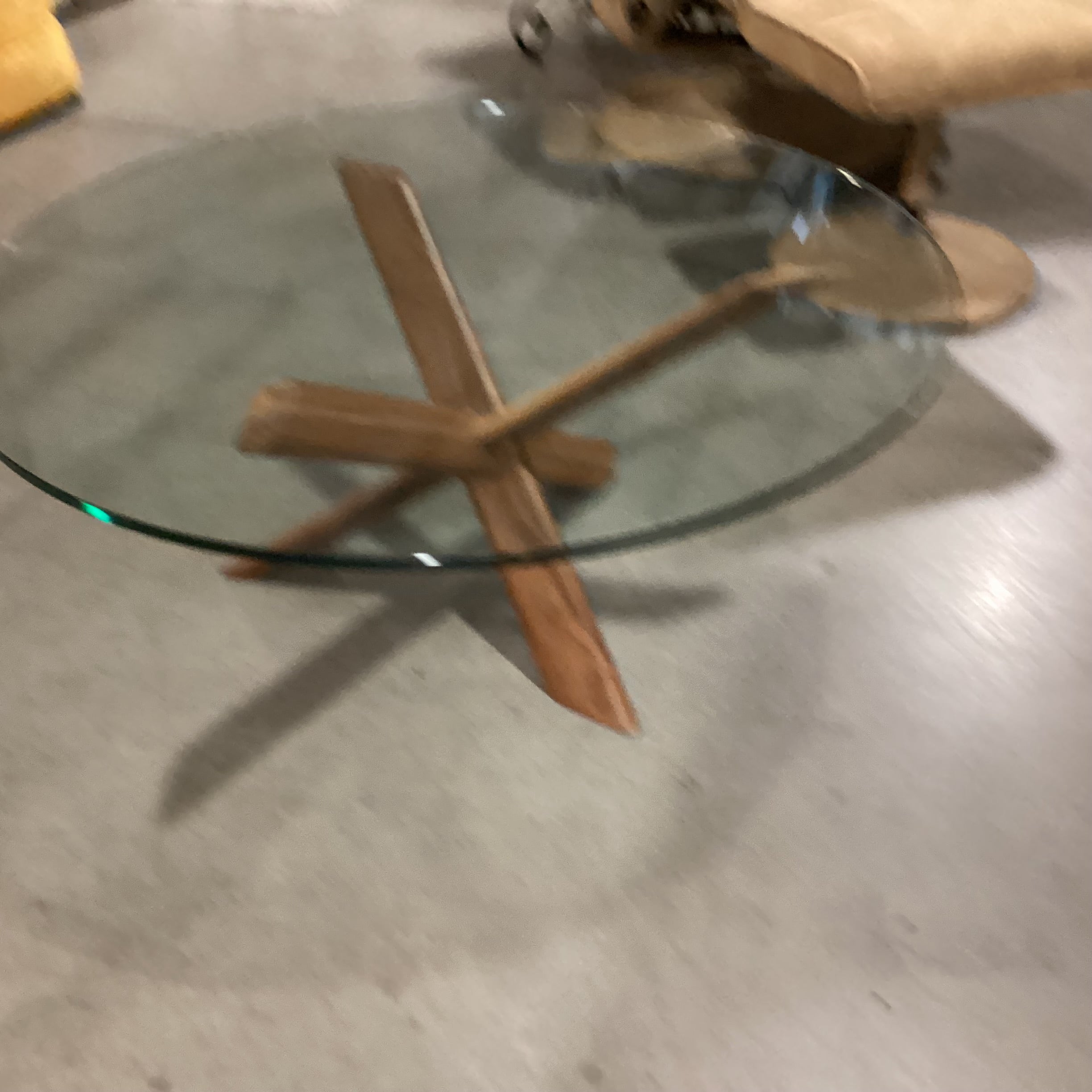 Mid Century Modern Style Walnut with Round Glass Coffee Table 36" Diameter x 15"