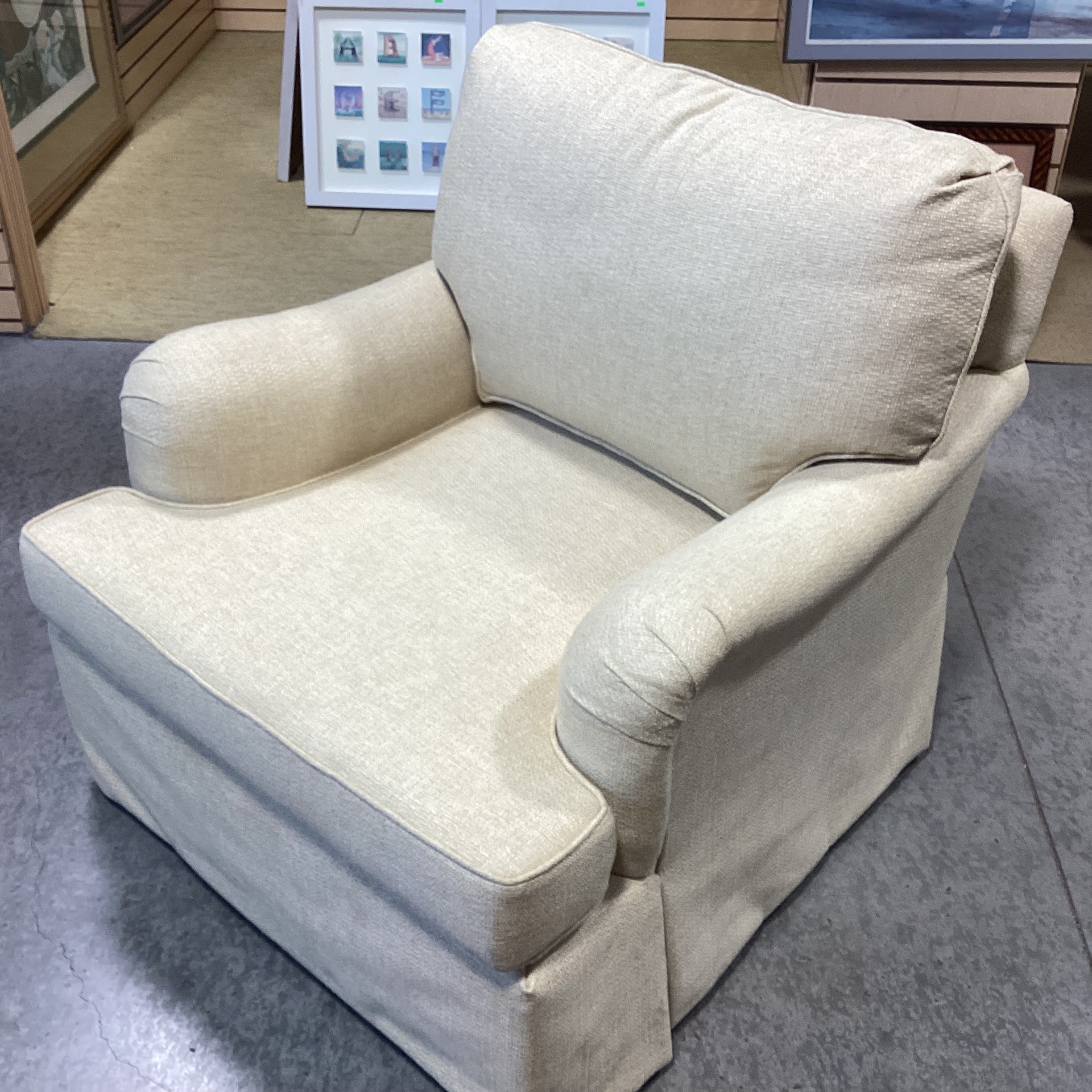 Custom Golden Cream Woven Chair 35"x 41"x 31"