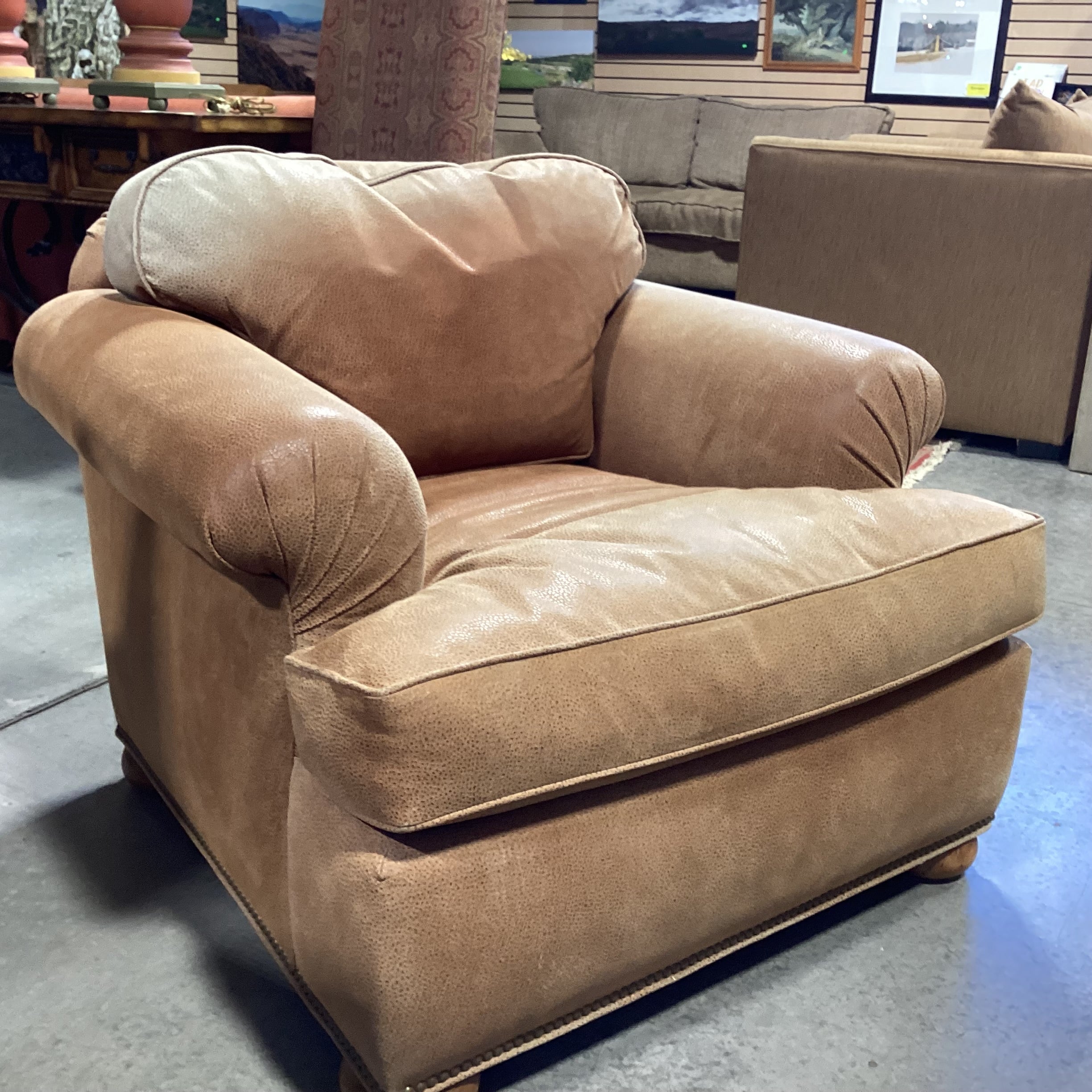 D Langston Tan Textured Leather Nailhead Down Mix Chair 40"x 38"x 30"
