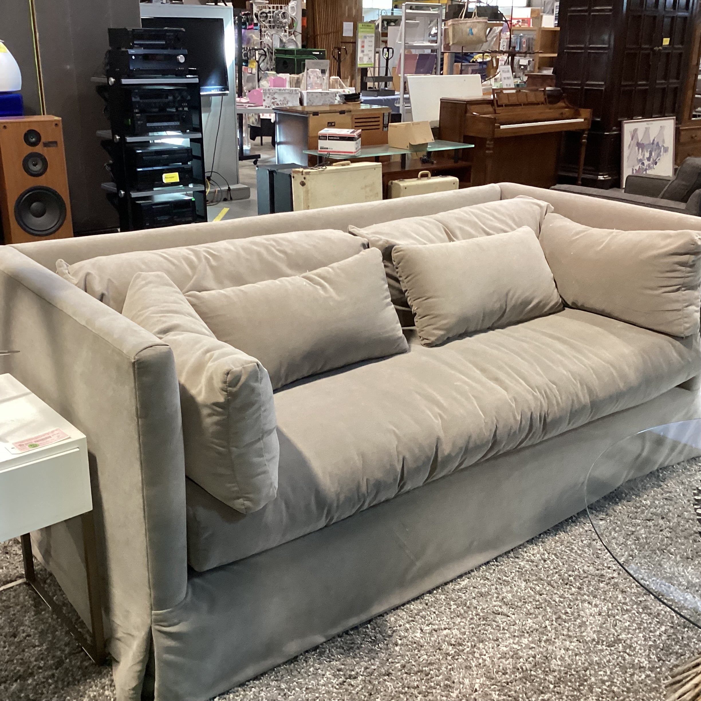Custom Taupe Velvet Down Sofa 84"x 41"x 34"