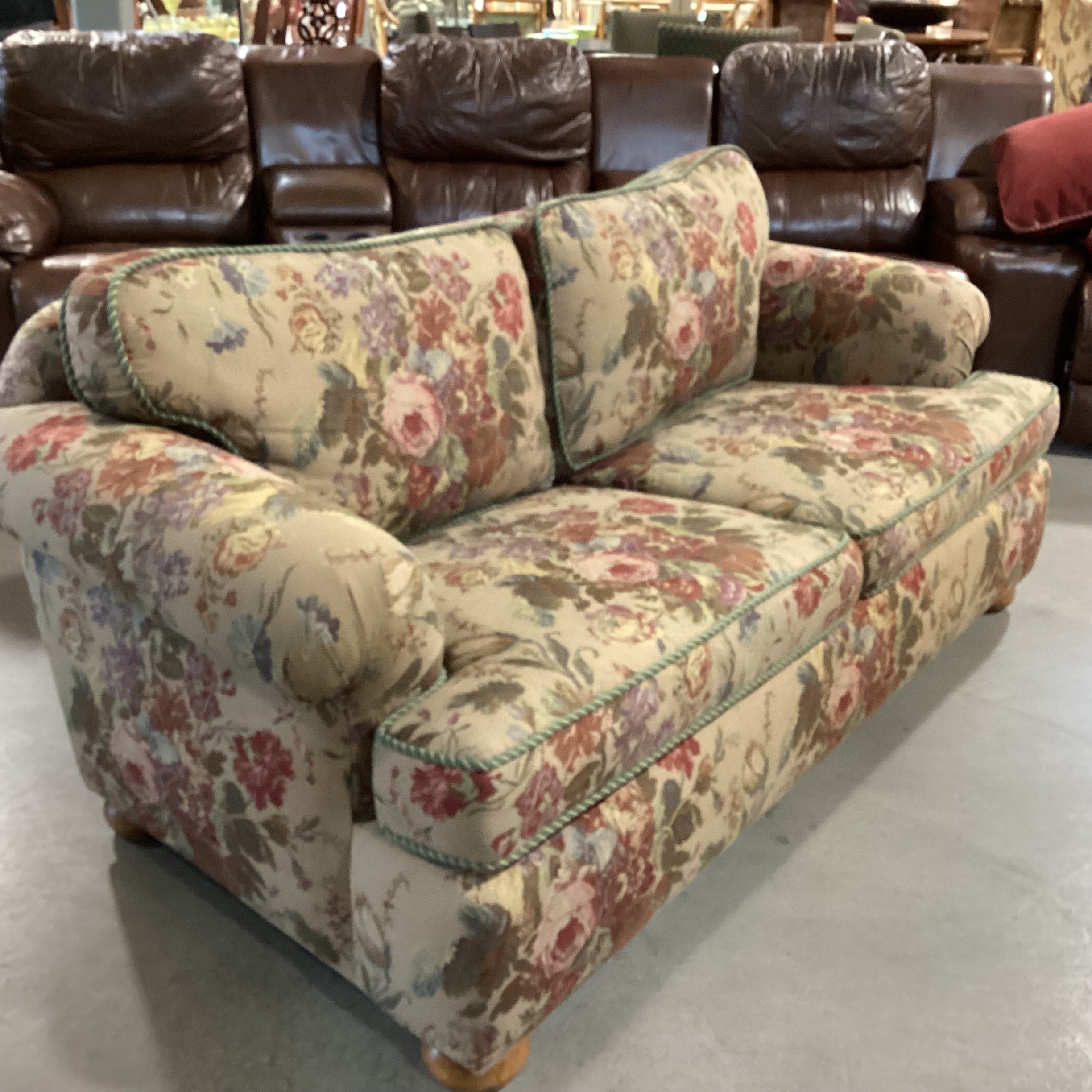 D. Langston Floral Needledpoint Style with Piping & Downmix Sofa 76"x 39"x 29"